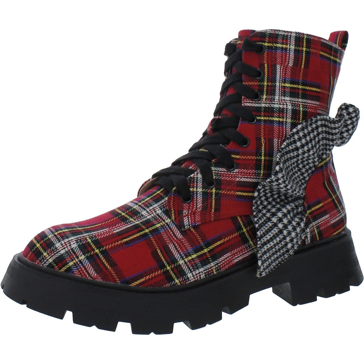 Betsey Johnson Women's ROZEY Side Zipper Plaid Print Combat Lace-Up Boots - Stylish & Comfortable for Casual Outfits, Parties & Fall Fashion