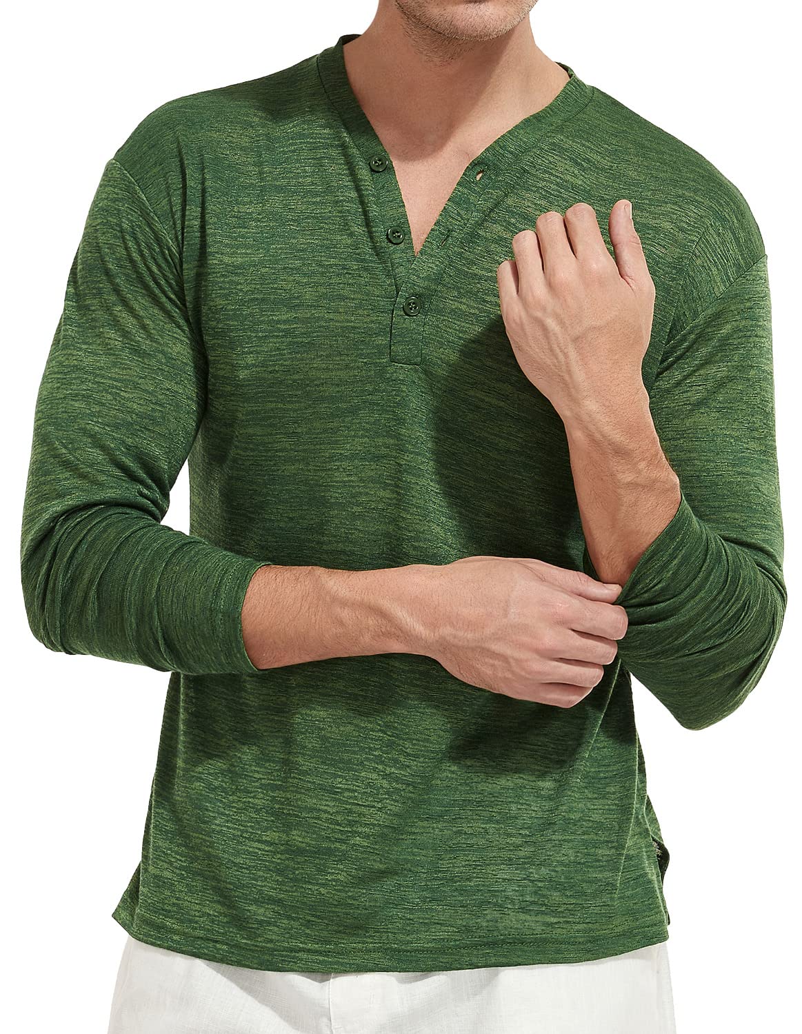 YTD Men's Long & Short Sleeve Henley Shirts - Casual Loose Fit T-Shirts for Beach, Yoga & Everyday Wear | Breathable Cotton Comfort