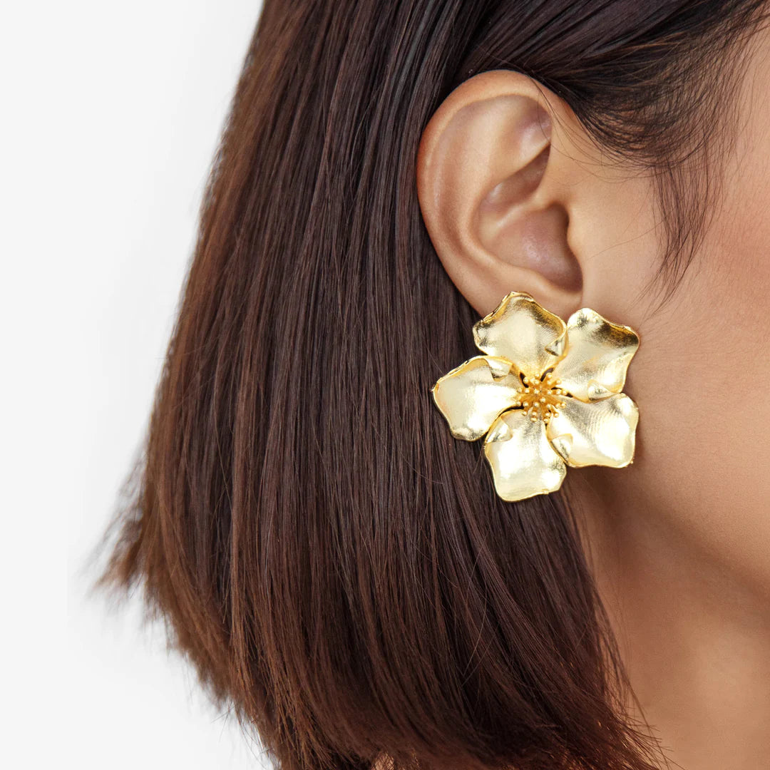 Large Gold Flower Statement Earrings for Women - Elegant Dangle Hoop Earrings for Parties, Weddings & Special Occasions