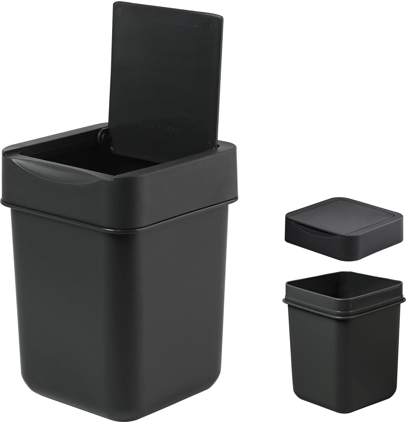 Carrotez 2 Liter Mini Trash Can - Small Wastebasket for Coffee Bar, Vanity, Desk & Countertop | Compact Garbage Bin for Office, Bathroom & Kitchen - Black