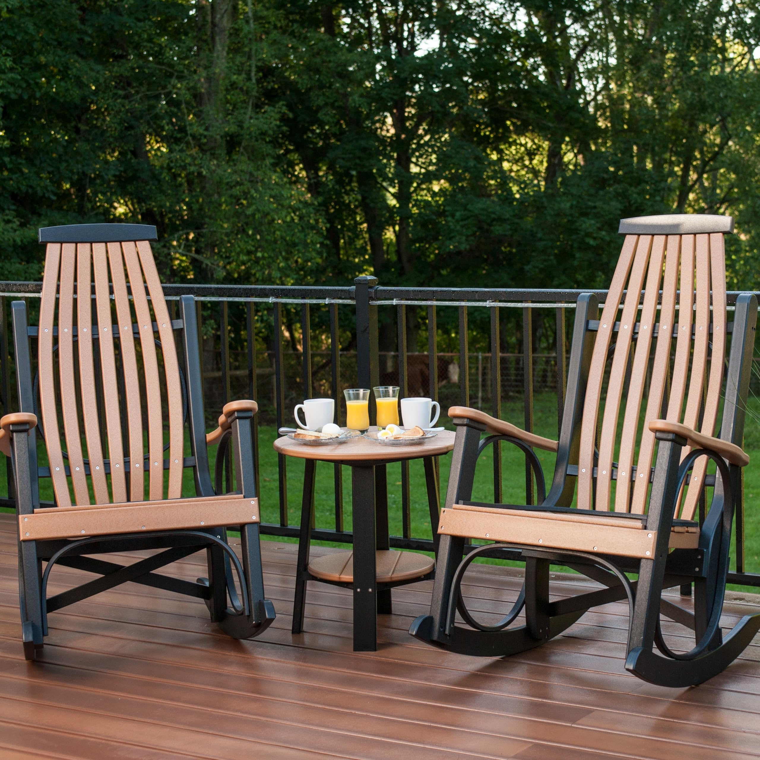 Premium Poly Lumber Outdoor End Table - Cedar & Black - Weather-Resistant Patio Furniture for Garden, Deck, Poolside - Made in USA