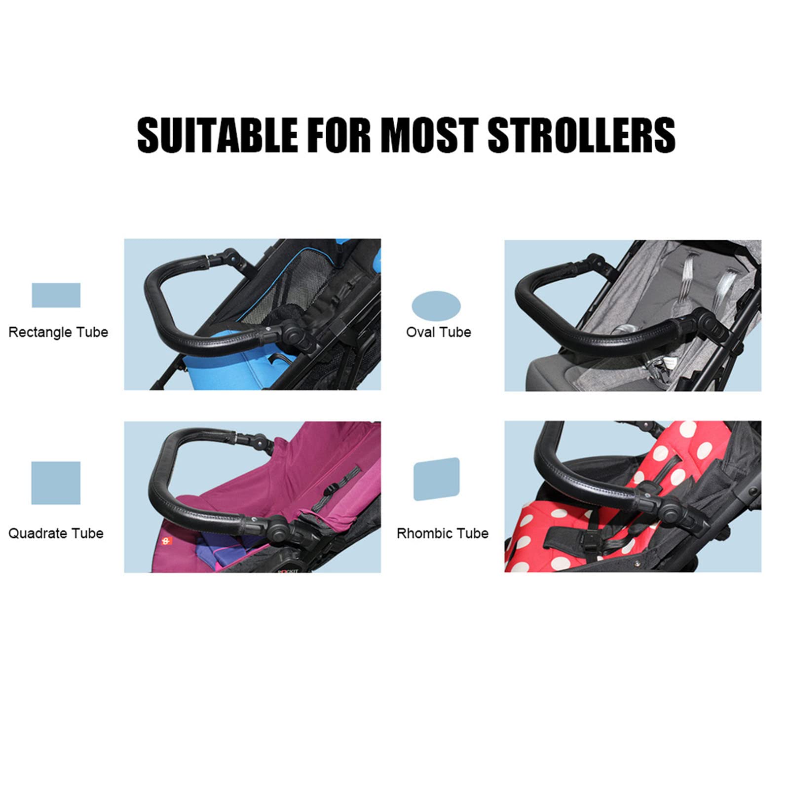 Universal Baby Stroller Bumper Bars - Leather Armrest for Rhombic, Quadrate & Rectangle Tubes | Stroller Accessories for Safety & Comfort | Perfect for Urban Walks, Shopping & Travel