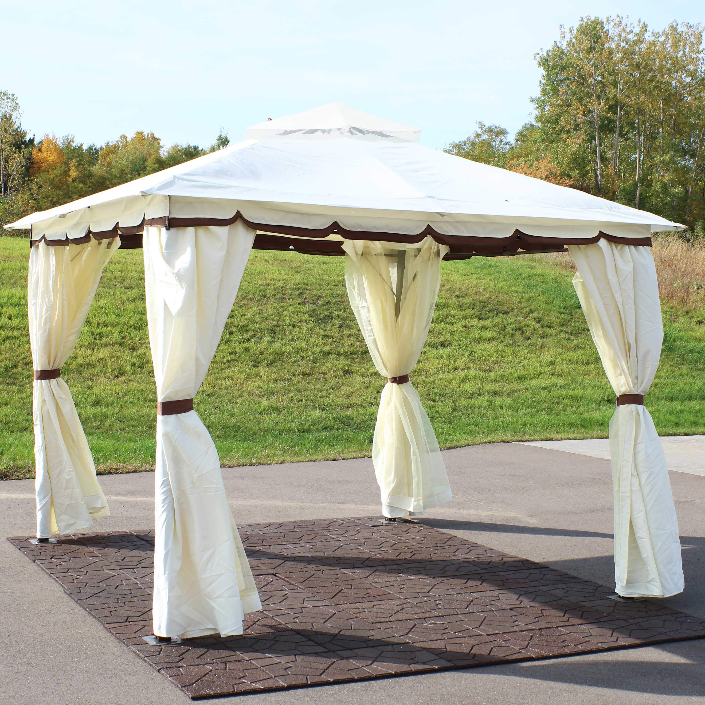 10' x 10' Sunnydaze Outdoor Gazebo with Mesh Screens & Privacy Walls - Perfect for Backyard, Patio, and Garden Relaxation