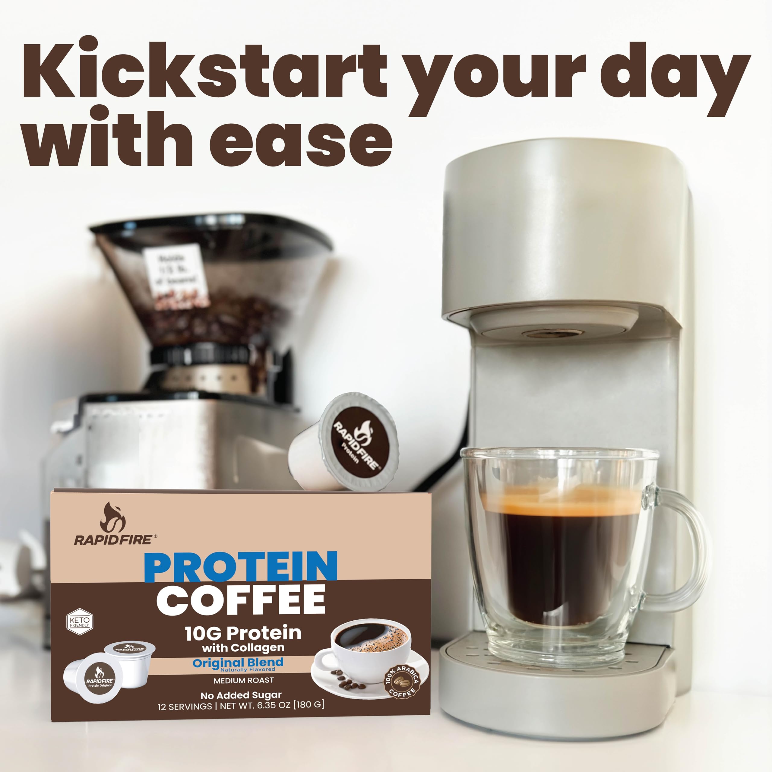 Keto-Friendly Protein Coffee with Collagen - 10g Protein, Vitamins & Minerals - Original Blend K-Cup Pods (12 Count) - May Boost Metabolism & Energy - Great for Morning Routine, Workout Recovery & Office Productivity