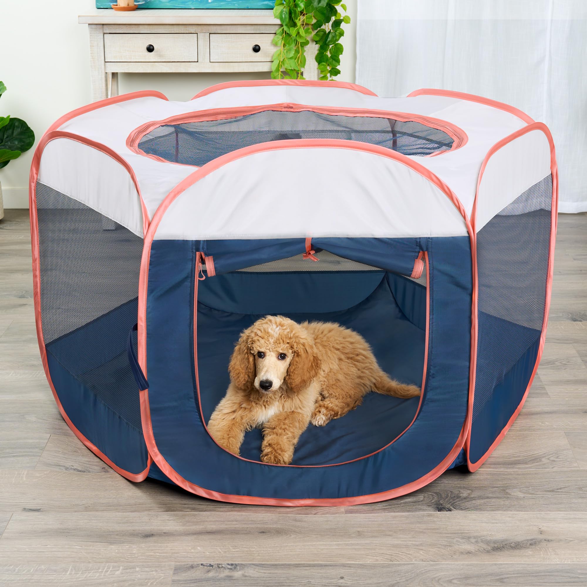 Furhaven Extra Large Portable Dog Playpen & Cat Tent - Foldable Indoor/Outdoor Pet Kennel with Zippered Door, Navy Blue | Perfect for Puppy Training, Travel, and Backyard Playtime