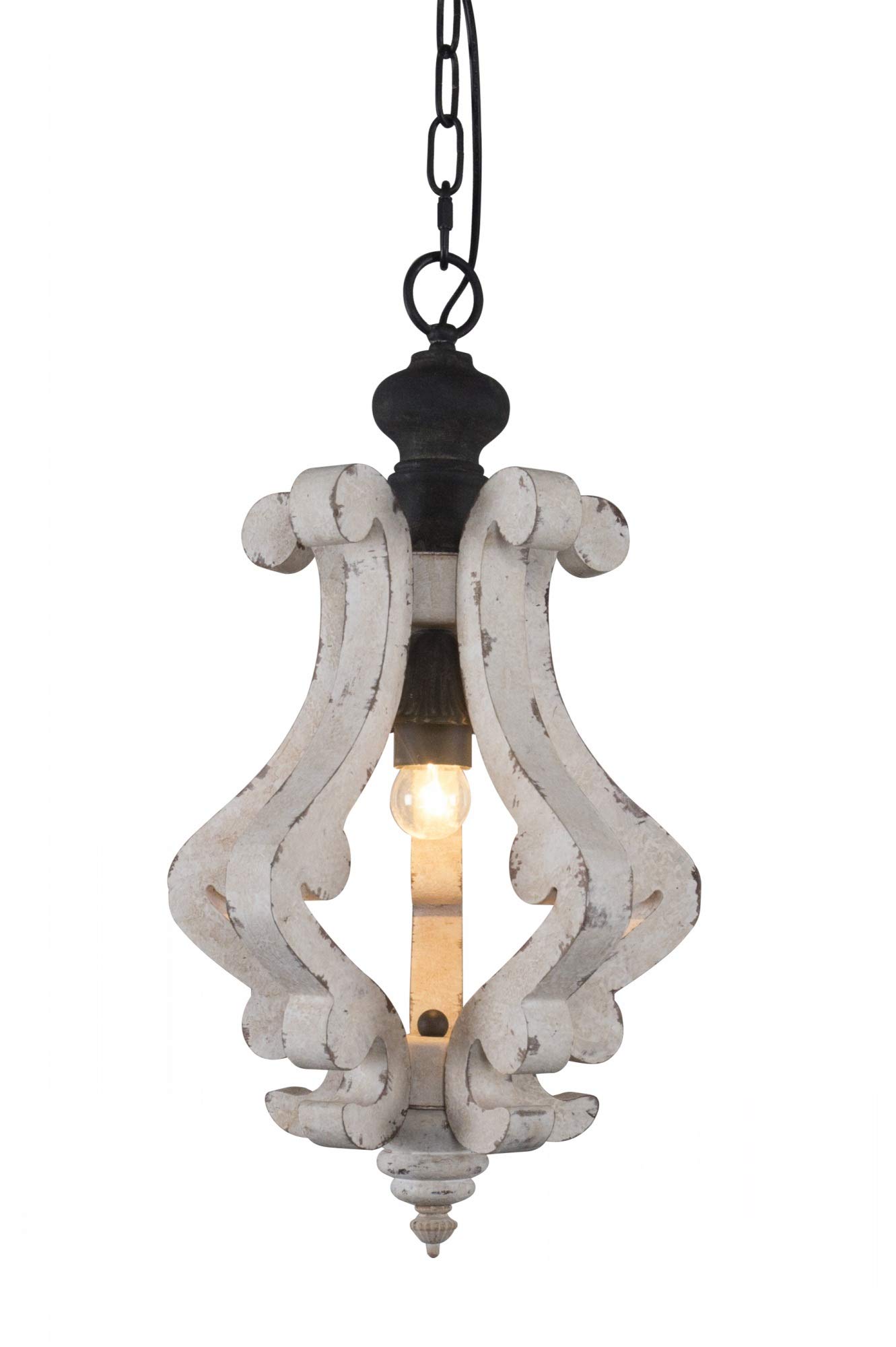 Distressed White Wood Pendant Light - Farmhouse Style 1-Light Metal Chandelier for Living Room, Dining Room, Bedroom, Kitchen, Foyer & Hallway | Rustic Home Decor Lighting Fixture for Cozy Indoor Spaces
