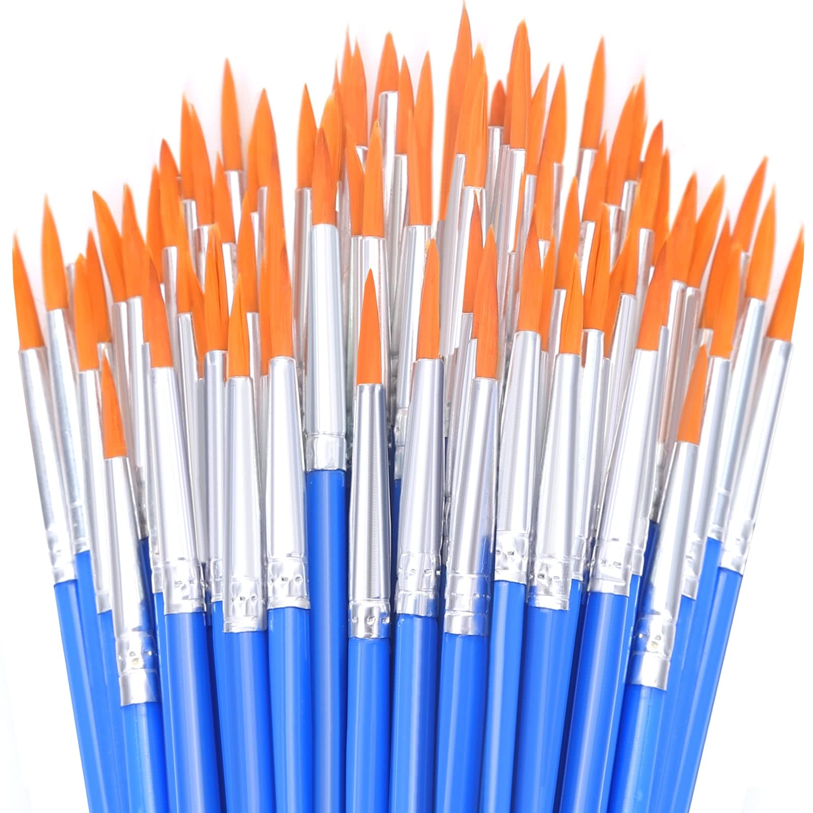 50Pcs Round Paint Brushes Bulk Set - Small Artist Brushes for Kids & Adults - Acrylic, Watercolor, Oil Painting & Crafts - Perfect for Classroom, Canvas, Face Painting & DIY Art Projects