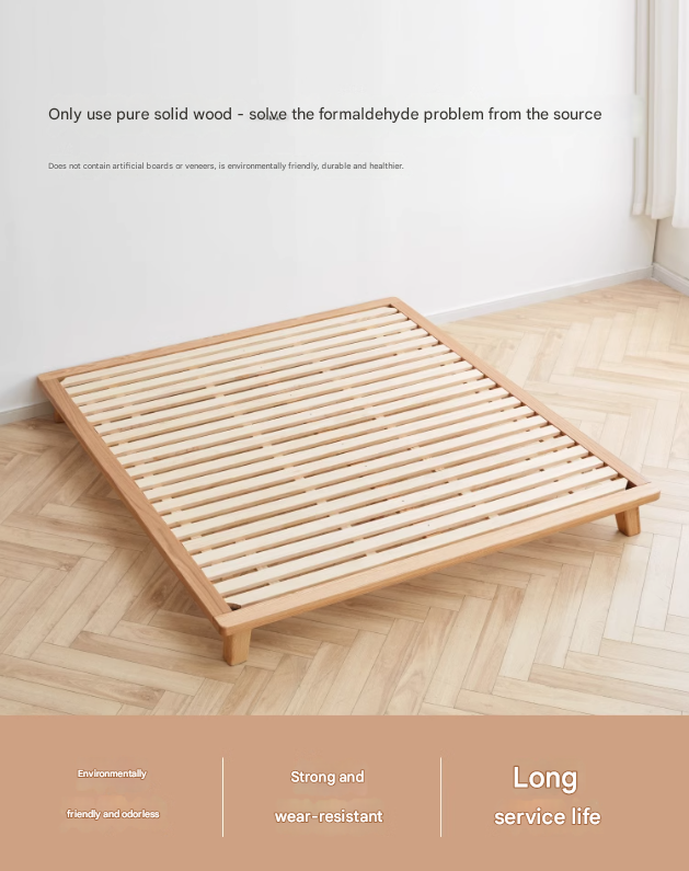 Solid Oak Wood Platform Bed Frame - No Headboard - Queen Size - Modern Minimalist Bedroom Furniture for Small Spaces & Apartments