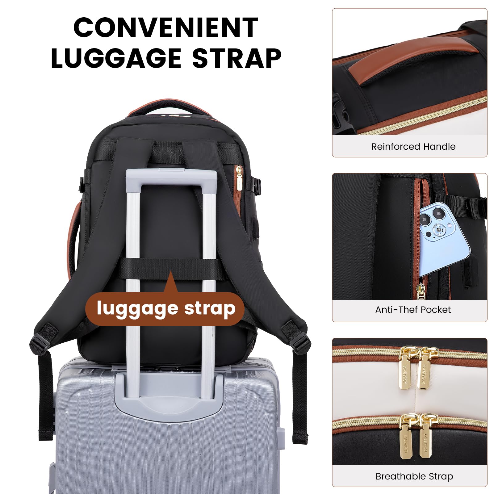 LOVEVOOK 40L Travel Backpack for Women & Men - Waterproof Carry On Backpack with 3 Packing Cubes, Business Weekender Overnight Bag, Fits 17 Inch Laptop (Black/Beige) - Perfect for Air Travel, Business Trips & Weekend Getaways