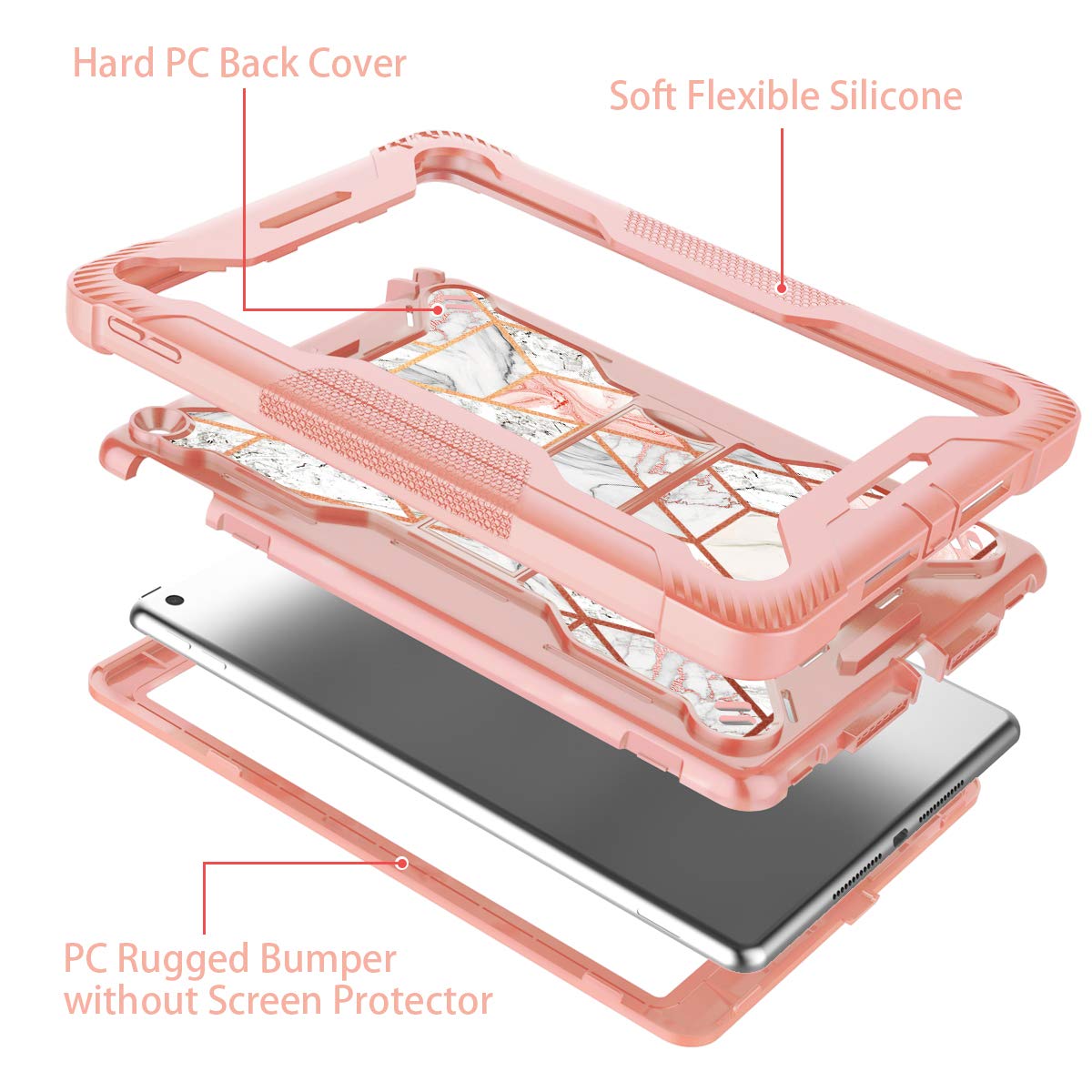 Fingic Marble Rose Gold Glitter iPad 10.2 Case with Kickstand - Shockproof Hybrid Hard PC & Silicone Rugged Bumper Protective Cover for iPad 9th/8th/7th Generation - Perfect for Work, School & Travel