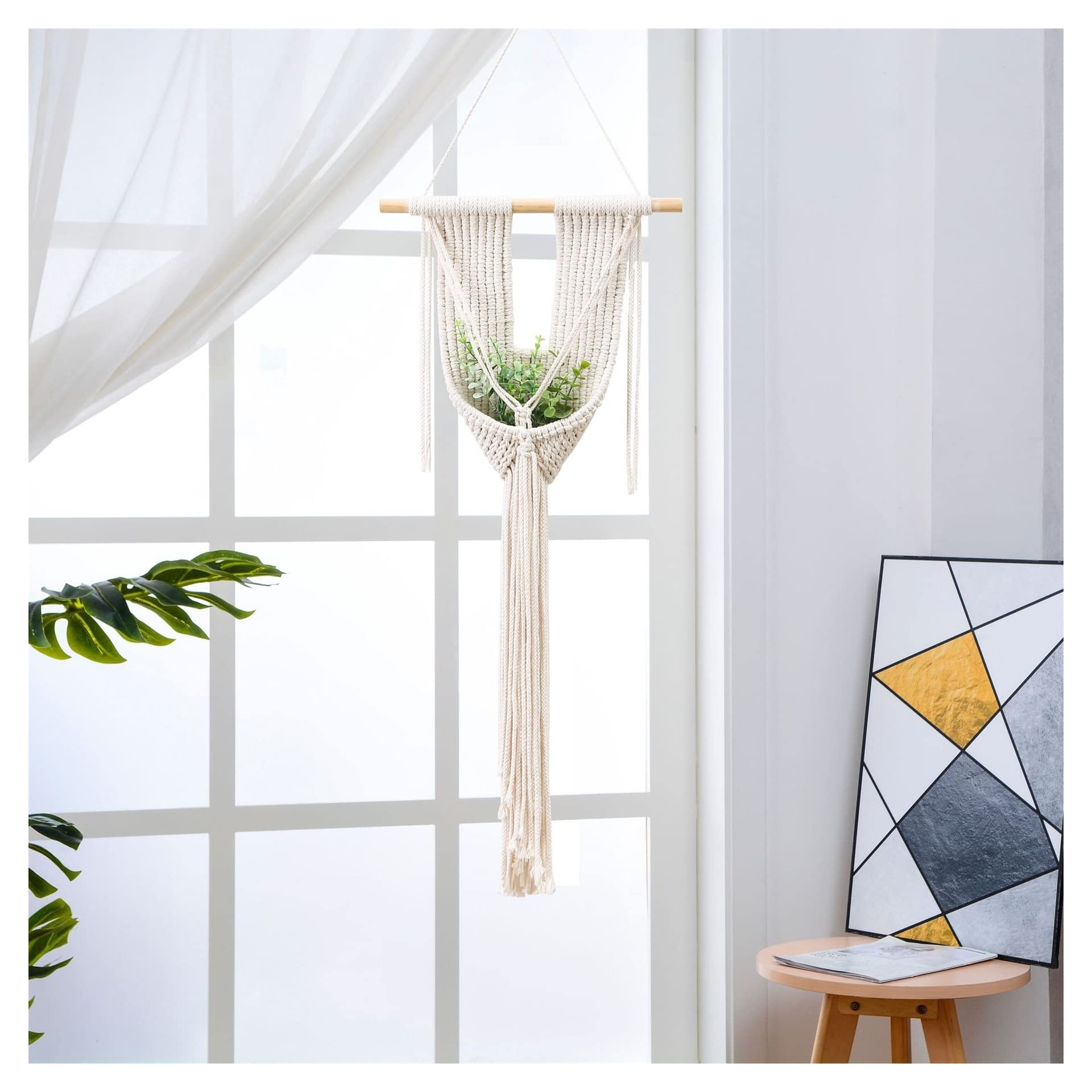 Bohemian Macrame Wall Hanging - Handmade Beige Cotton Rope Wall Decor for Living Room, Bedroom, Nursery - Perfect for Home, Wedding & Boho Chic Interior Design