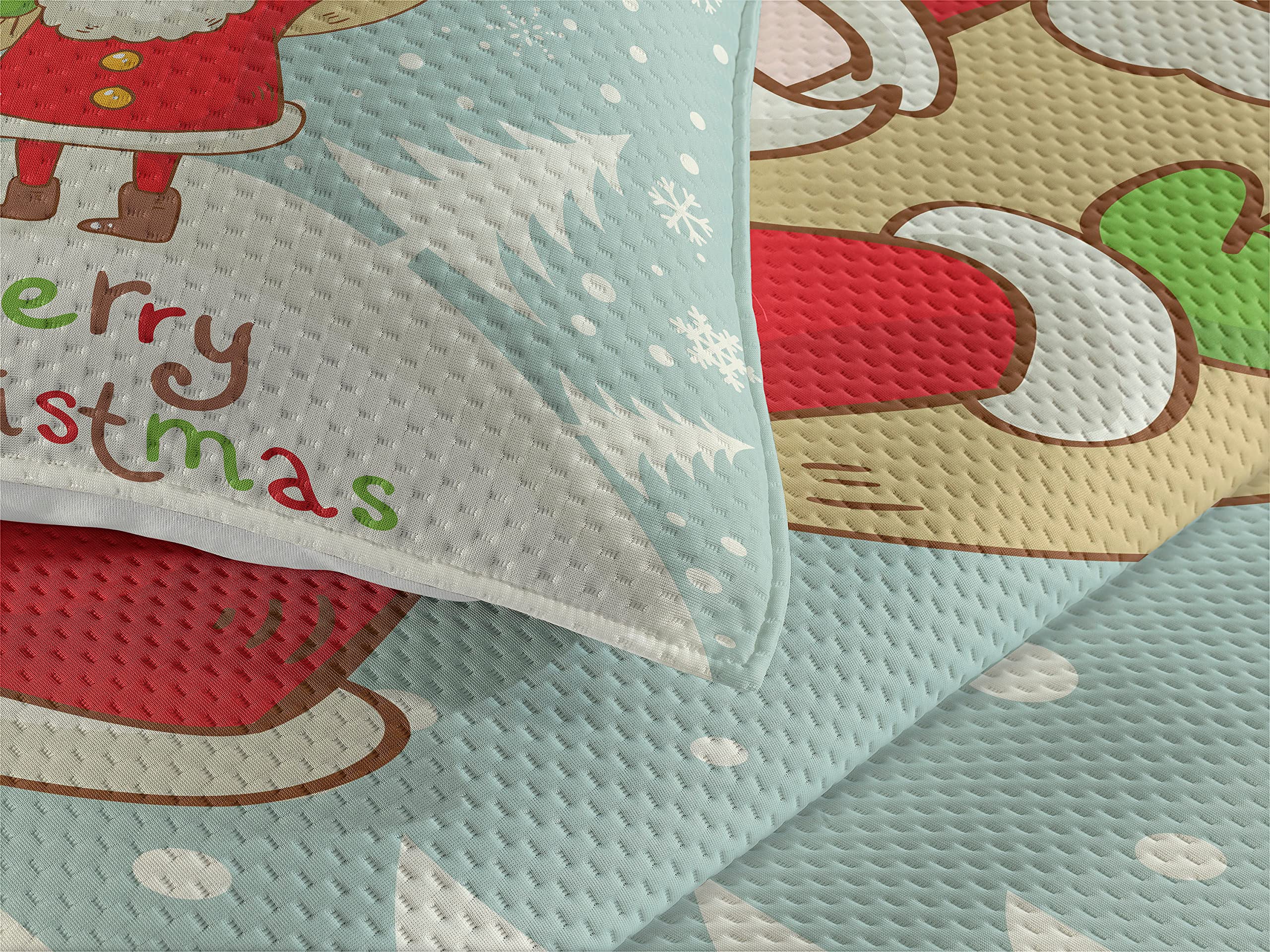 Ambesonne Santa Christmas Quilted Bedspread Set - 3 Piece King Size Holiday Bedding with 2 Pillow Shams, Festive Santa & Presents Design on Snowy Forest - Perfect for Holiday Decor & Cozy Winter Nights