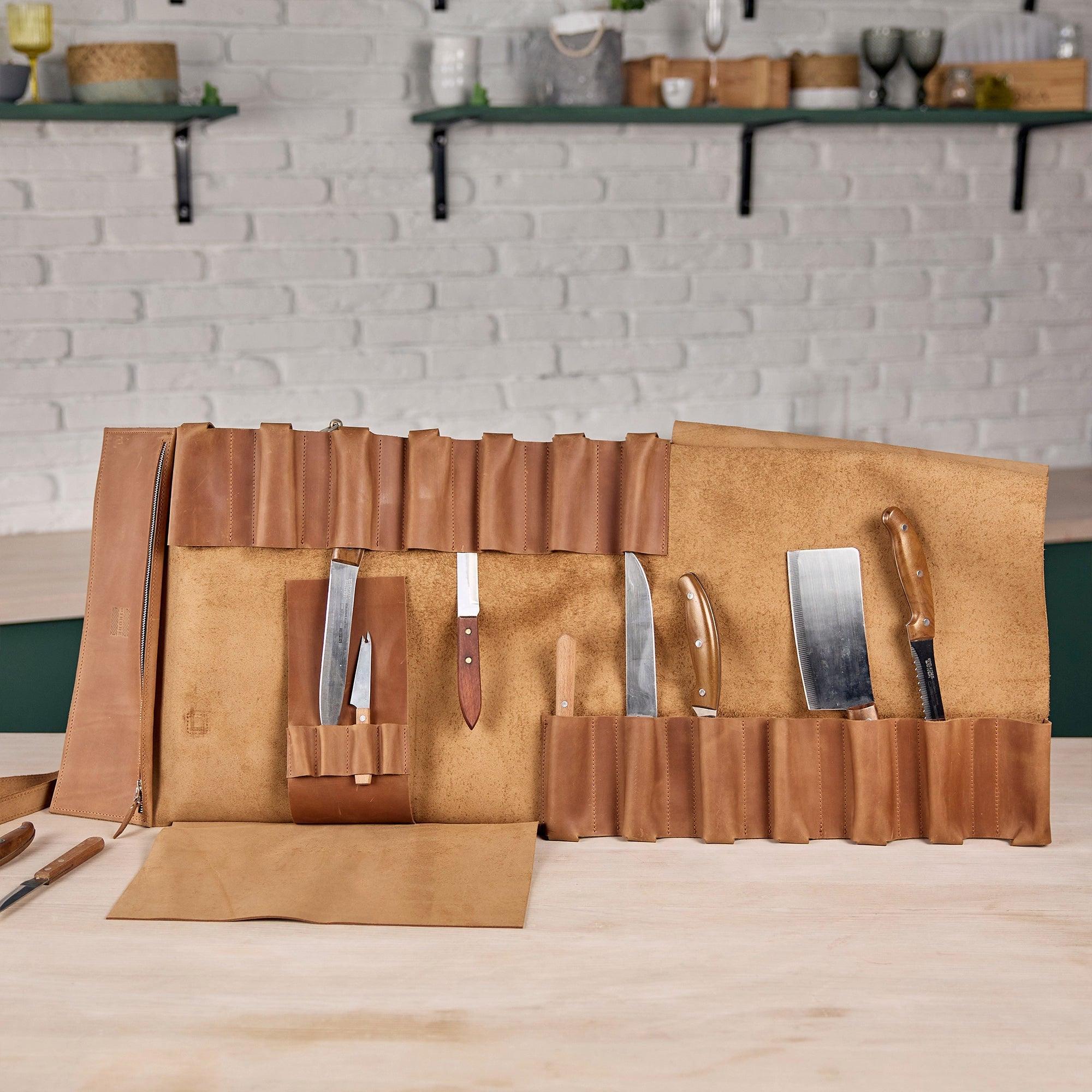 Premium Leather Knife Roll for Chefs & Butchers - Durable Professional Knife Storage Case with 12 Slots - Perfect for Kitchen, Camping & Culinary Gifts