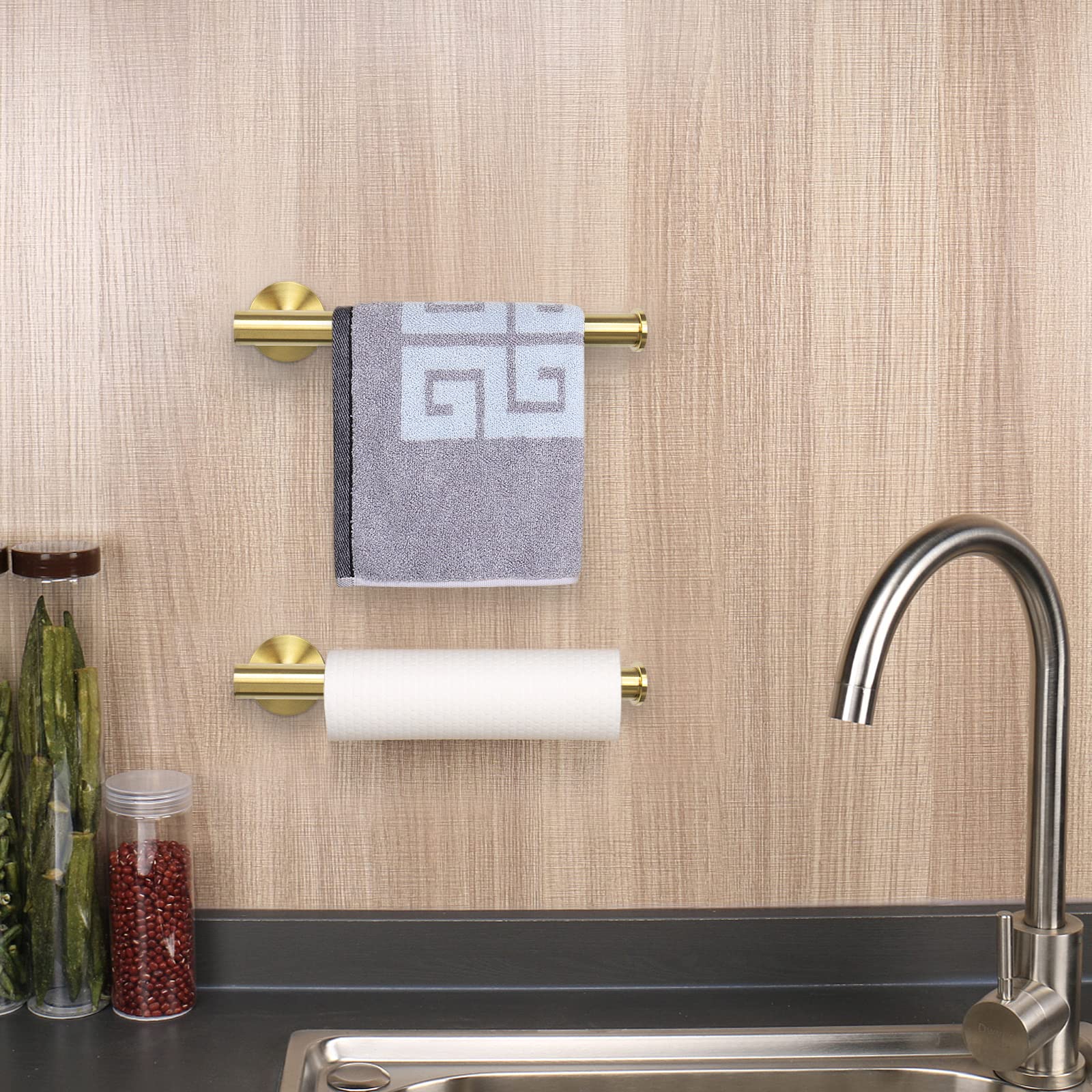 NearMoon 9 Inch Stainless Steel Hand Towel Holder - Brushed Gold Wall Mounted Towel Ring for Bathroom - Rustproof Thickened Contemporary Bath Accessories (1 Pack) - Perfect for Kitchen, Guest Bath, and Spa Decor