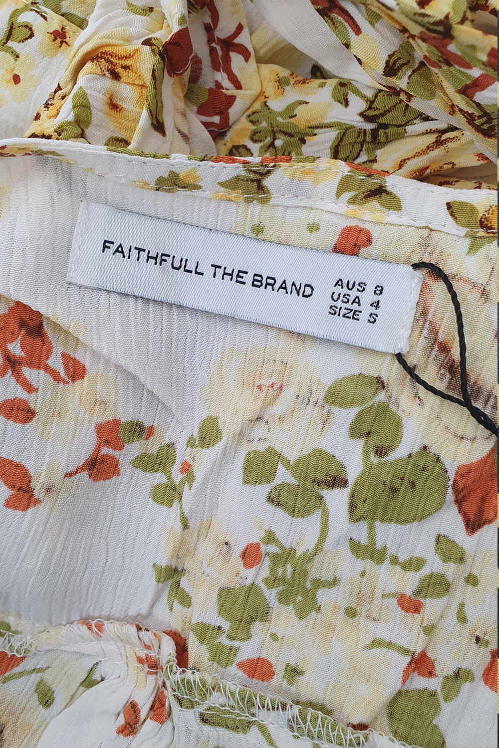FAITHFULL THE BRAND Off White Goldie Floral Rafa Midi Dress - Women's Summer Floral Print Dress (Size AU 8 | US 4 | UK 8) - Perfect for Beach Vacations, Garden Parties & Date Nights