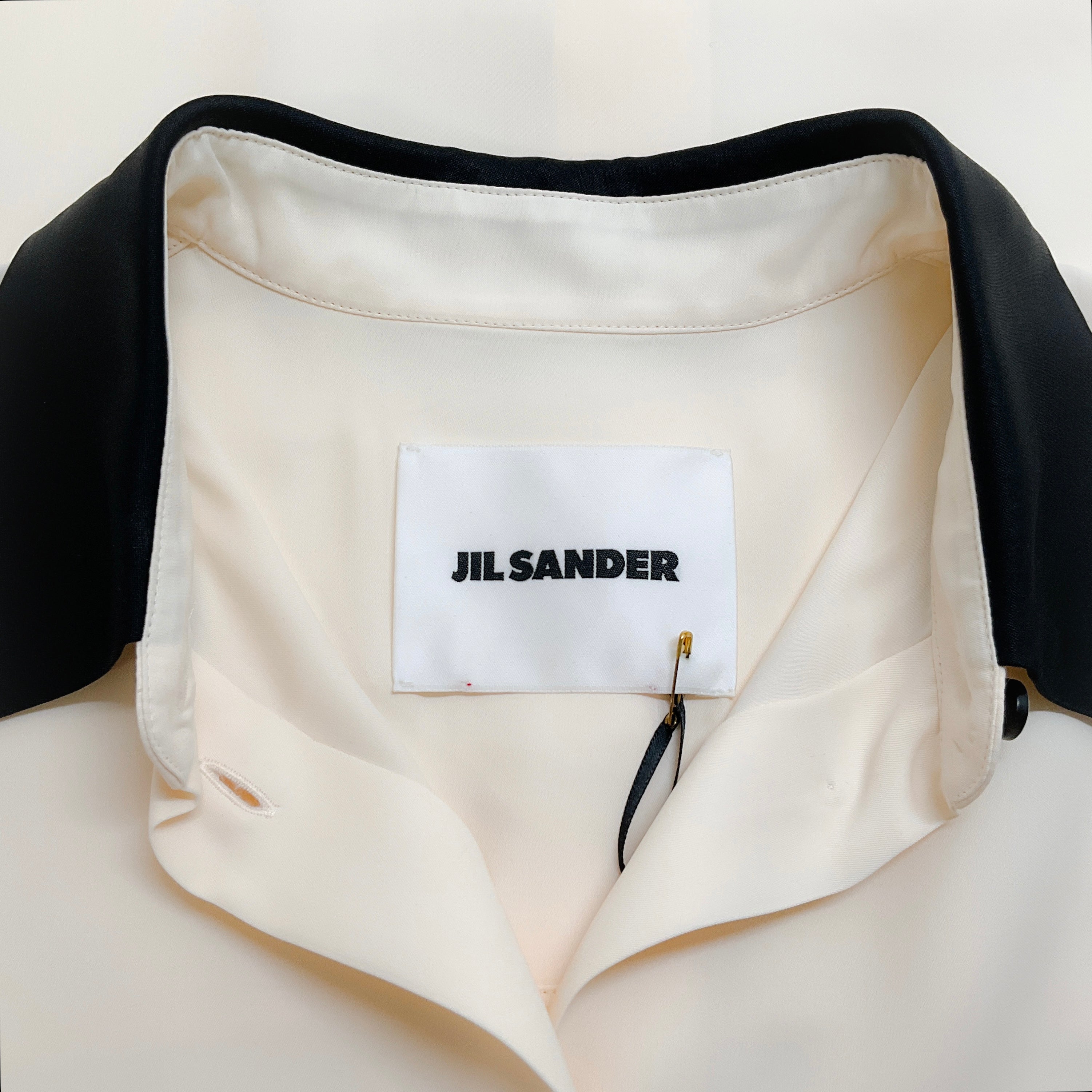 Jil Sander Ecru & Black Two-Tone Blouse for Women | Elegant Contrast Color Shirt | Perfect for Office Wear & Evening Events
