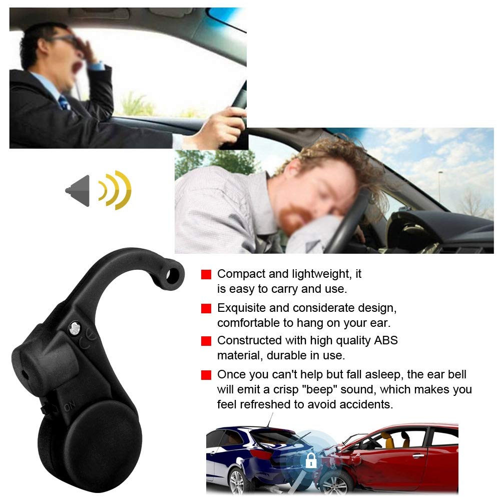 Senyar Anti-Sleep Alarm for Narcolepsy - Car Driving Safety Device to Prevent Drowsy Driving, Hanging Ear Alarm for Drivers (Black) | Stay Alert on Long Road Trips & Night Drives