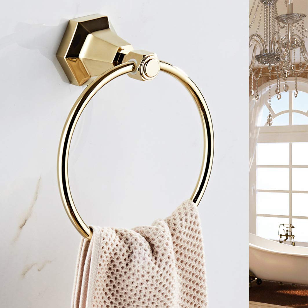 Solid Brass Gold Wall Mounted Towel Ring Holder - Bathroom Towel Rack & Hanger for Home Decor - Perfect for Modern Bathrooms, Powder Rooms & Spa-Style Decor
