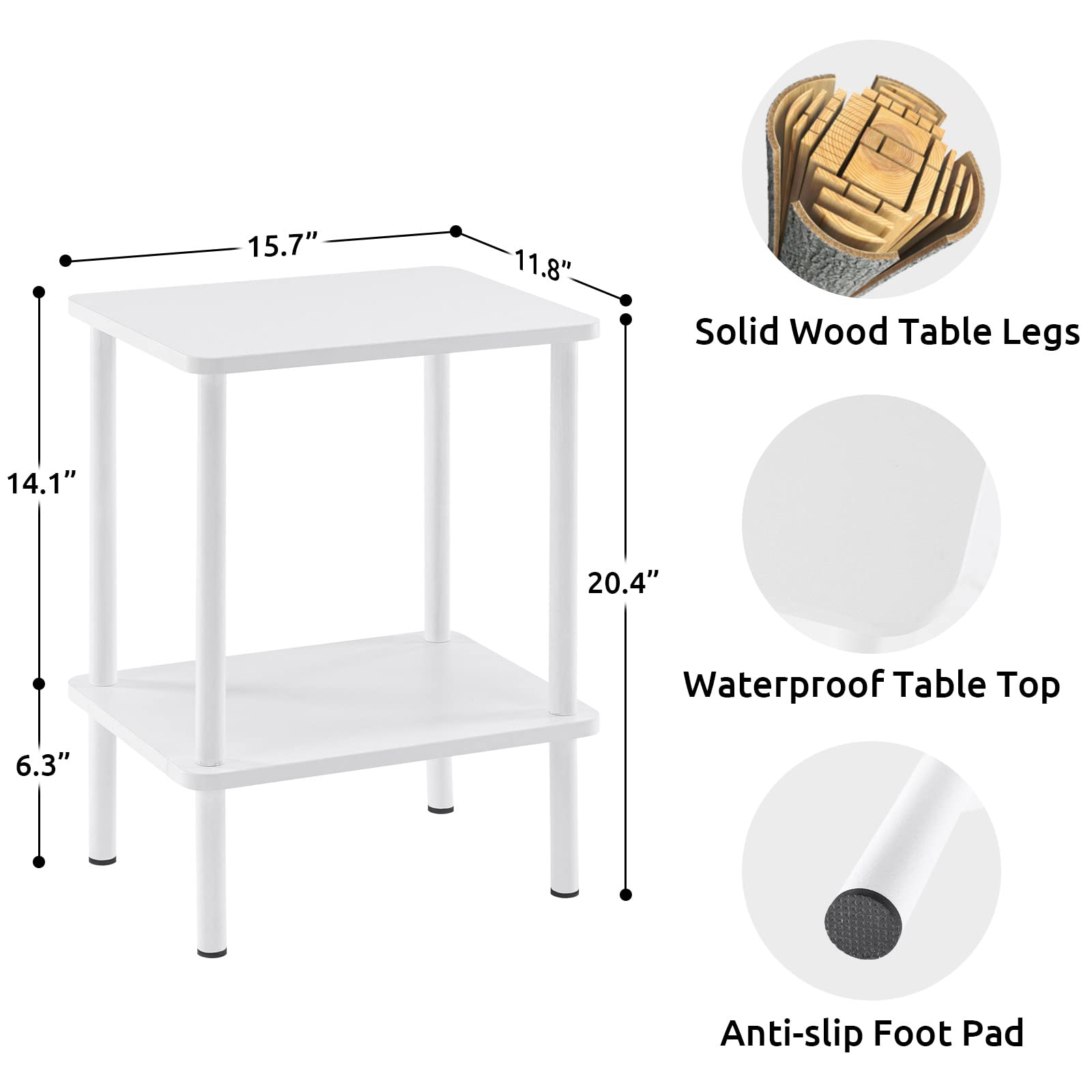 Apicizon 2 Tier End Table with Storage Shelf - Boho Nightstand & Side Table for Small Spaces - Easy Assembly White Farmhouse Bedside Table for Bedroom, Living Room, Entryway - Perfect for Reading Nook, Coffee Table Companion & Apartment Decor