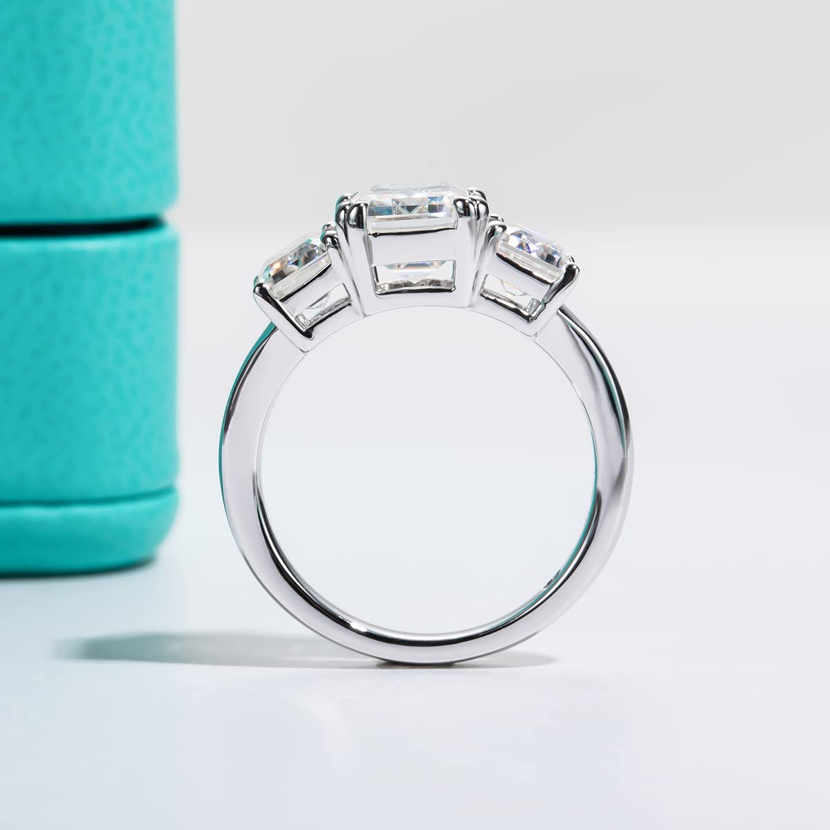 AnuClub 3 Stone Moissanite Engagement Ring - D Color VVS1 Clarity, Round/Emerald/Marquise Cut, 925 Sterling Silver Wedding Band for Women | Perfect for Proposals, Anniversaries & Promise Rings