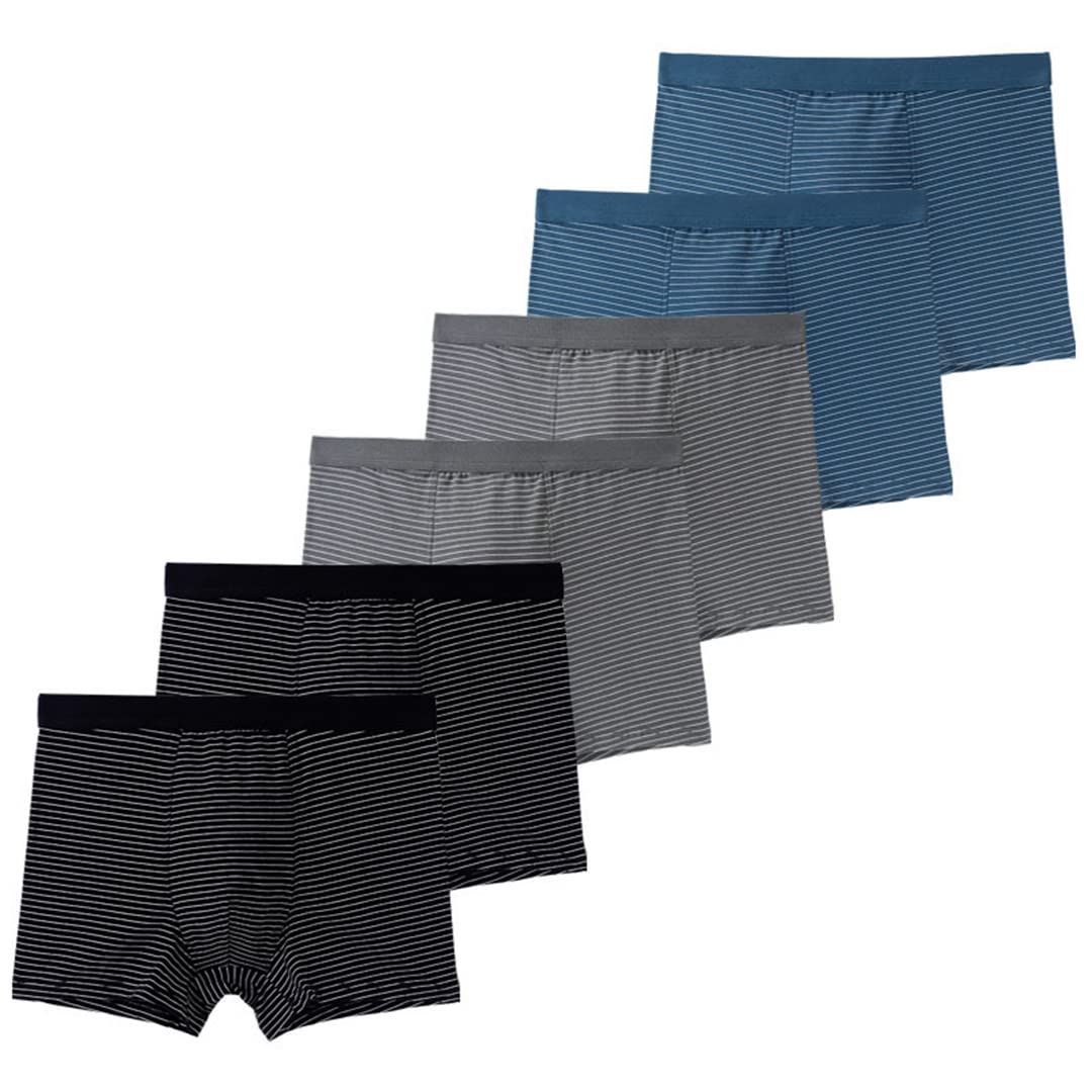 **Men's Plus Size Boxer Briefs Underwear 6-Pack - 100% Cotton Breathable Boxer Shorts for Men with Striped Design - Perfect for Everyday Wear, Gym & Travel**