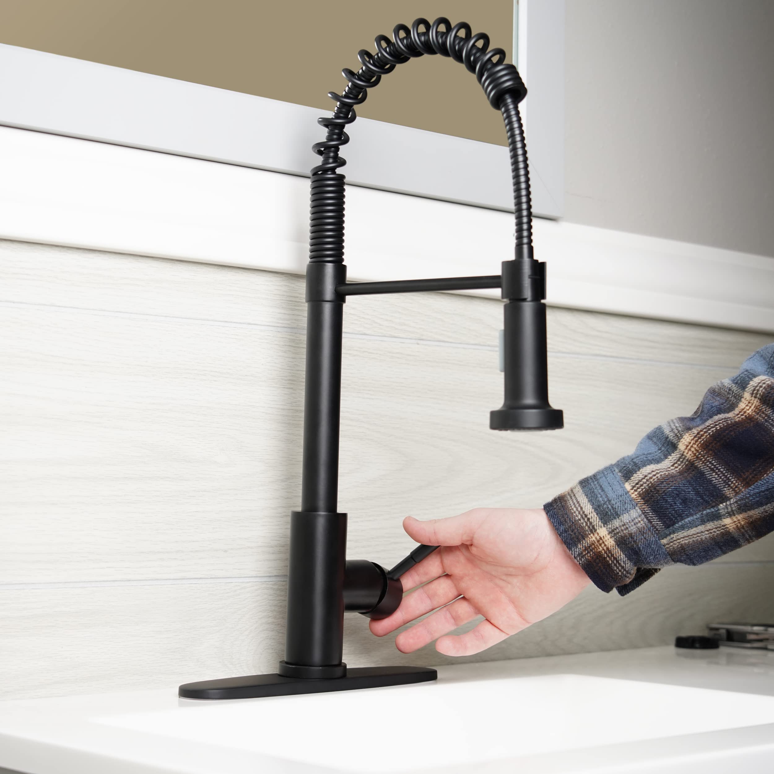 Empire Faucet Black Brushed Nickel Pull Down Sprayer Kitchen Sink Faucet with Optional Deck Plate - Modern Water Saving Design for Cooking, Washing Dishes & Food Prep