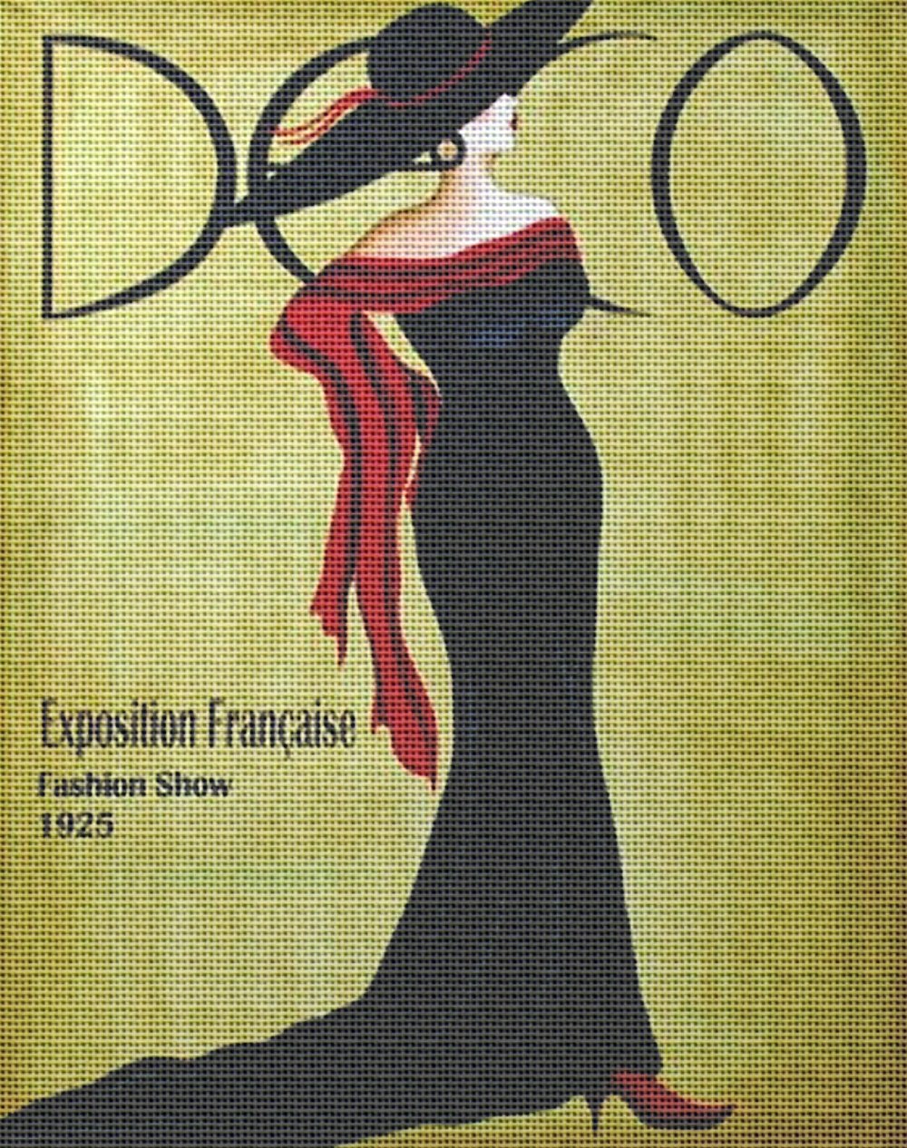 Vintage Art Deco Needlepoint Canvas - Elegant Woman Portrait for DIY Embroidery & Home Decor | Perfect for Wall Art, Pillow Covers, and Craft Projects