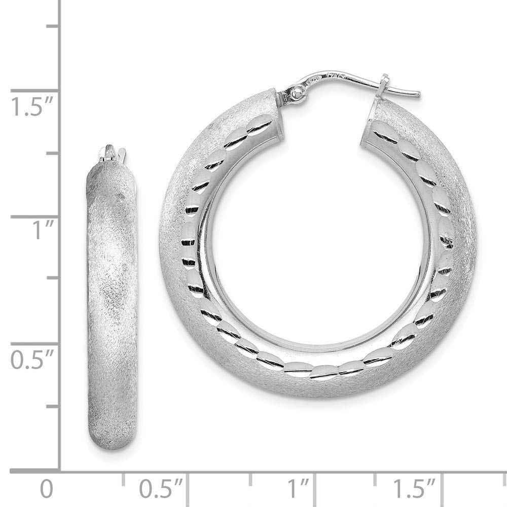 925 Sterling Silver Rhodium-Plated Diamond-Cut Polished & Satin Hoop Earrings for Women - Elegant Everyday Jewelry Gift for Birthday, Anniversary & Special Occasions