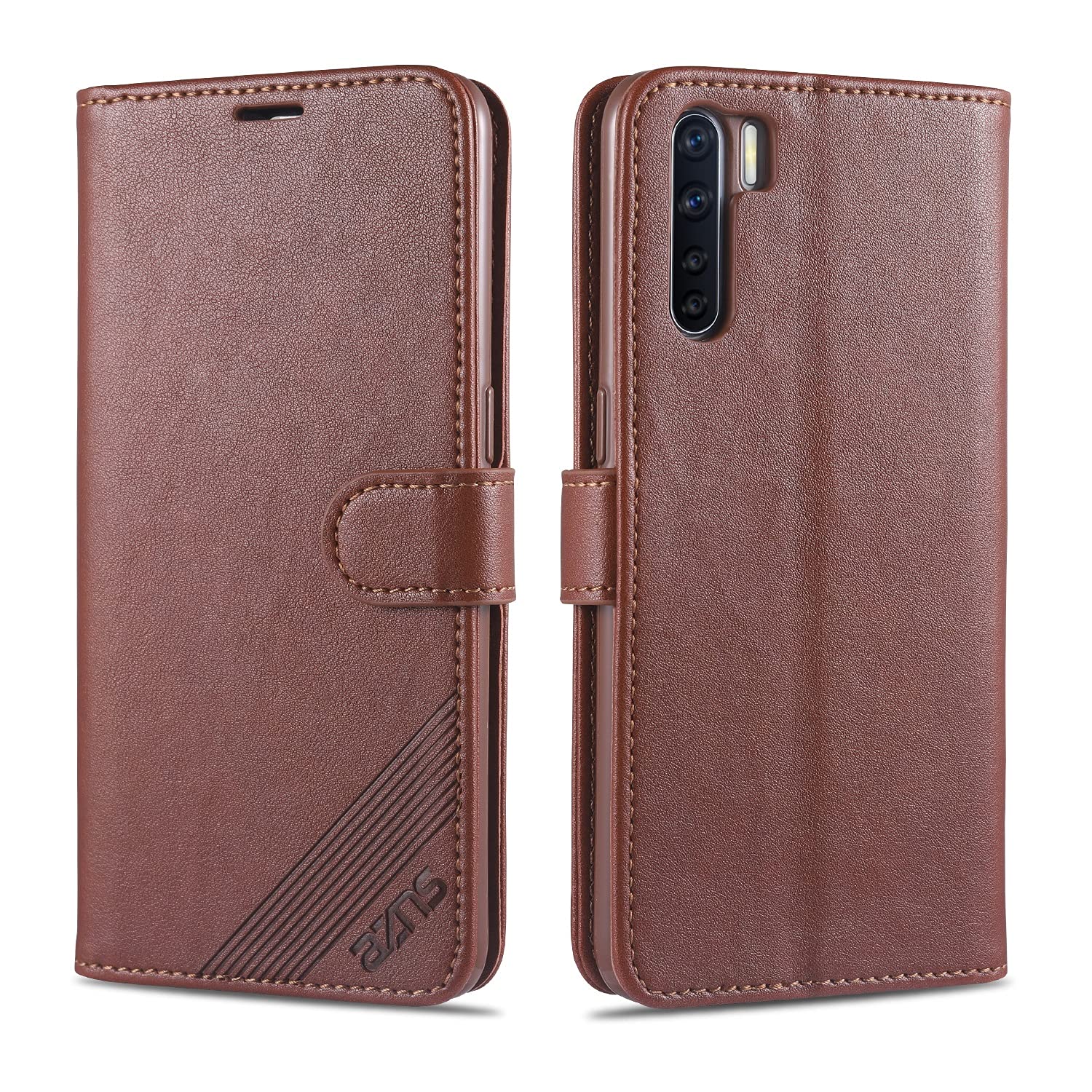 Premium Flip Leather Wallet Phone Case for Oppo A91 - Shockproof Protective Cover with Card Slots (Brown) | Stylish & Functional for Daily Use, Business, and Travel