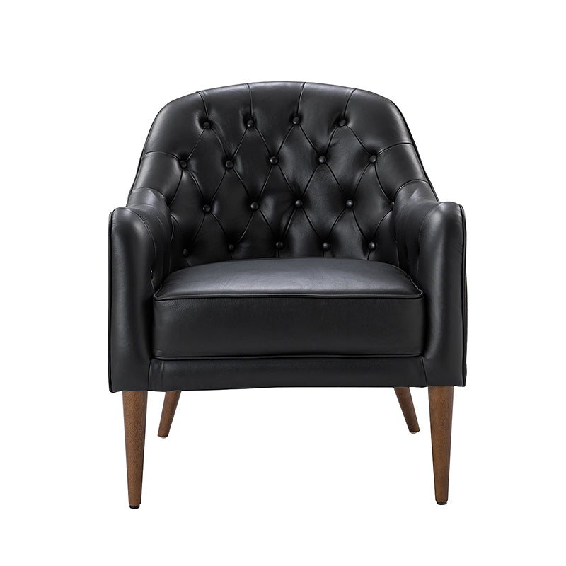 **Casio Genuine Leather Barrel Chair with Wooden Legs – Stylish Accent Chair for Living Room, Office, or Lounge**