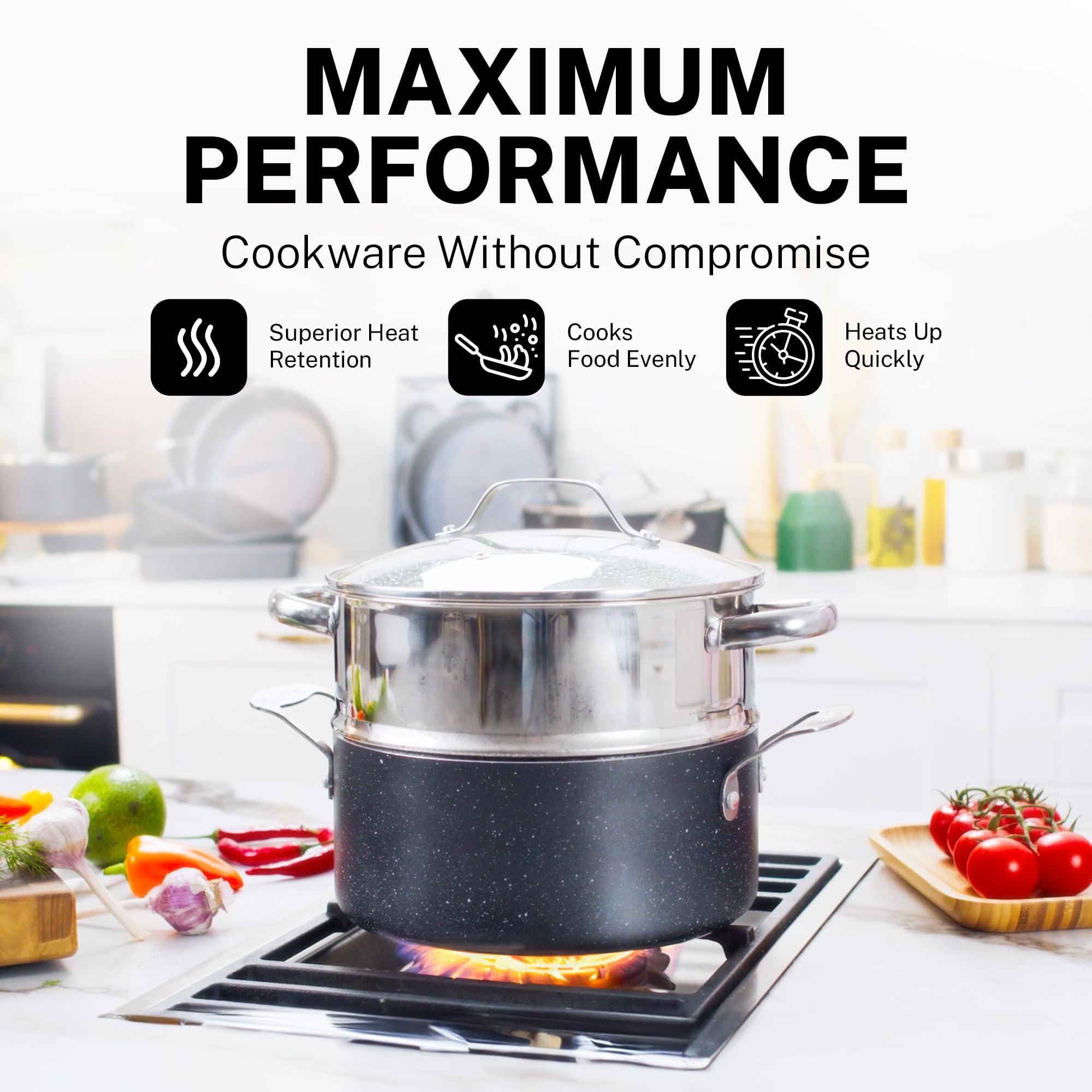 GRANITESTONE 20-Piece Nonstick Cookware Set - Granite & Diamond Coated Pots and Pans, Oven & Dishwasher Safe, Non-Toxic Kitchen Cookware for Baking, Frying & Everyday Cooking