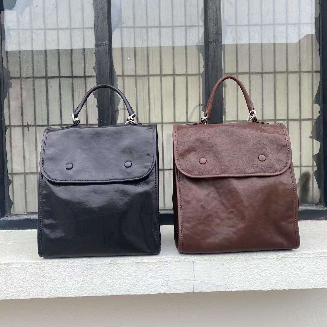 Stylish Minimalist Leather Backpack for Women & Men - Waterproof Laptop Bag for Work, Travel & School - Durable Vegan Leather Daypack with USB Charging Port