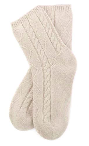 100% Pure Cashmere Women's Sleep Socks - Ultra Soft 3-Ply Cable Knit for Warmth & Comfort | Luxury Cozy Bed Socks for Sleeping, Lounging & Relaxing at Home