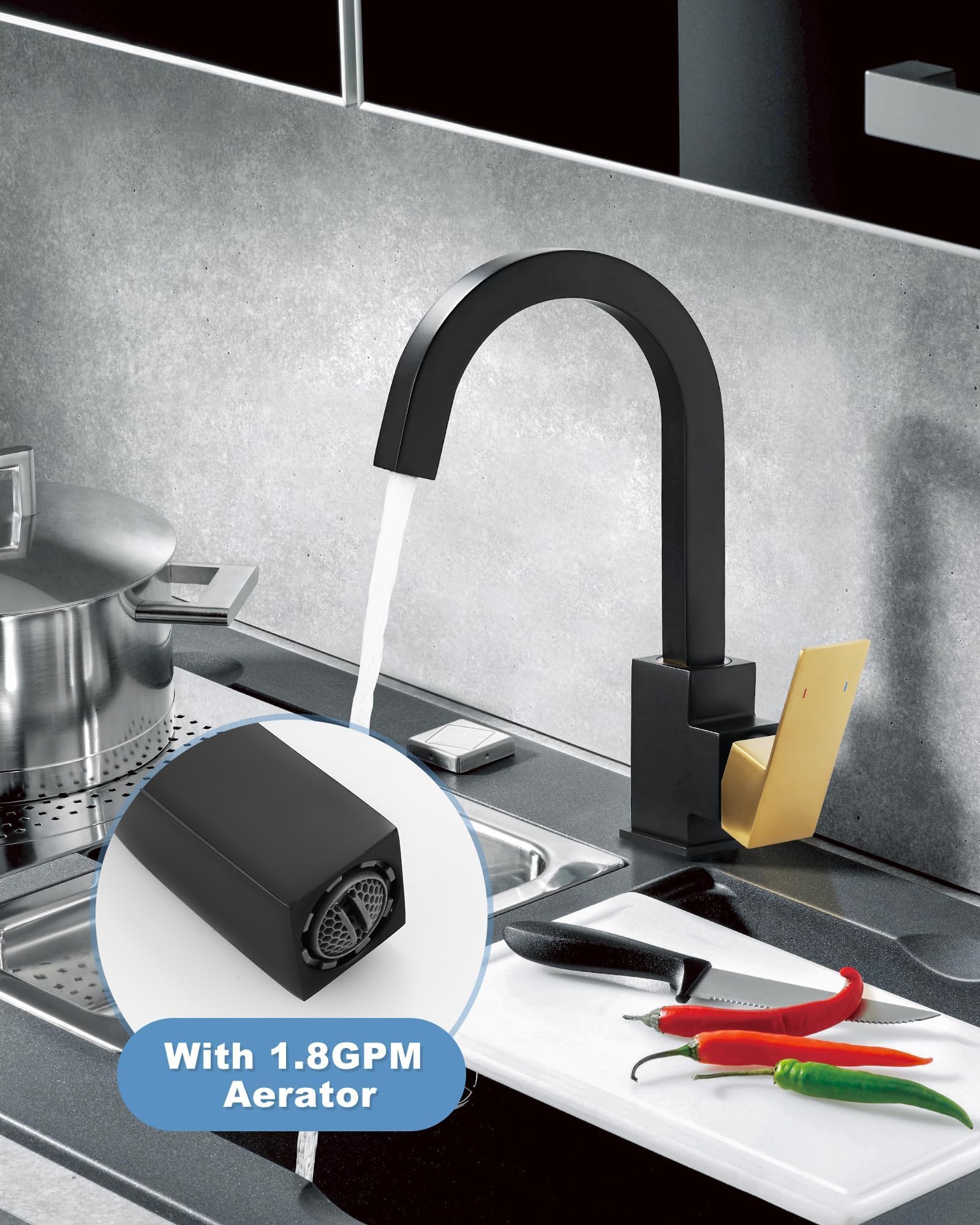 Black Gold Single Hole Bar Sink Faucet - Stainless Steel Wet Bar Faucet with Single Handle for Kitchen, Bathroom, RV & Restroom Sinks - Rust-Resistant Square Design - Perfect for Small Spaces, Outdoor Bars & Compact Kitchens