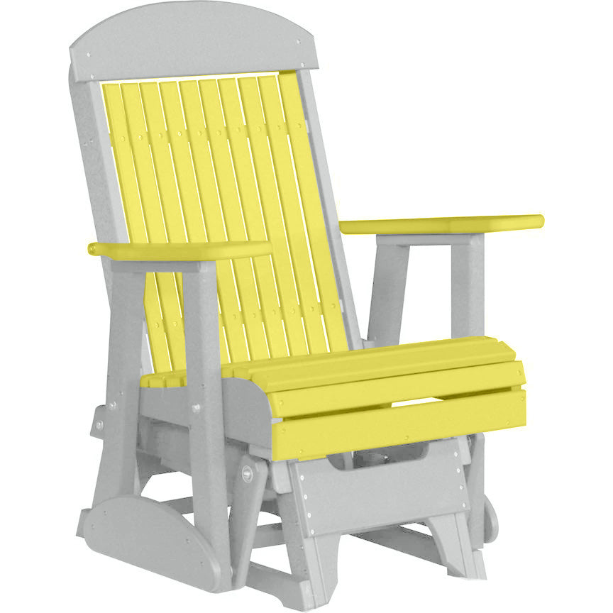 LuxCraft 2ft Yellow Recycled Plastic Classic Highback Glider Chair with Cup Holder - Perfect for Patio, Garden, and Outdoor Relaxation