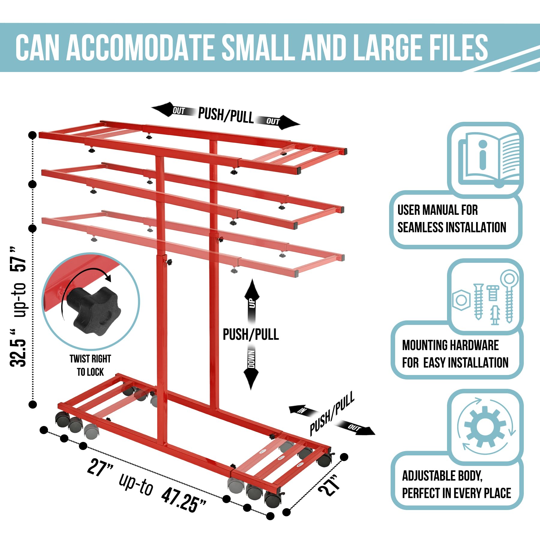 Adir Mobile Blueprint Holder - Adjustable Blueprint Storage Organizer for Construction Plans, Blueprints & Documents - Jobsite & Office Use - Perfect for Architects, Engineers & Contractors (Without Clamps)