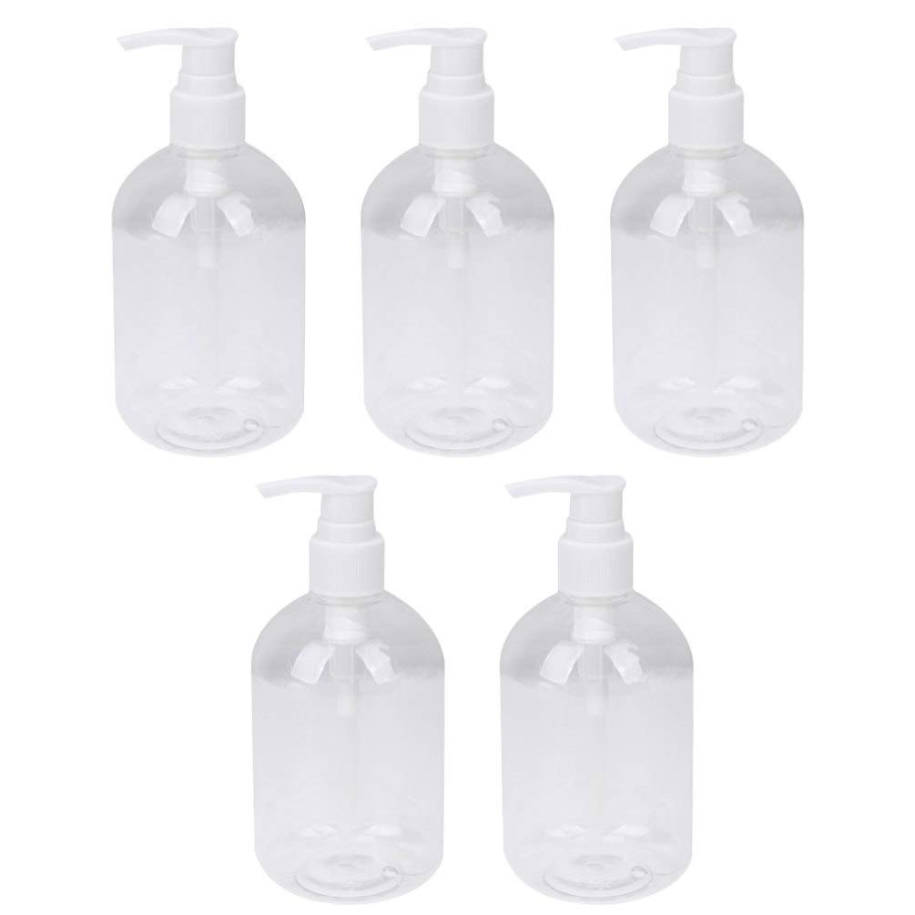 DOITOOL 5-Pack 350ml Clear Plastic Pump Bottle Dispenser - Refillable Empty Soap Bottle for Shampoo, Lotion, Body Wash & Face Wash | Travel-Friendly Bathroom & Kitchen Containers for Home, Gym & Hotel Use