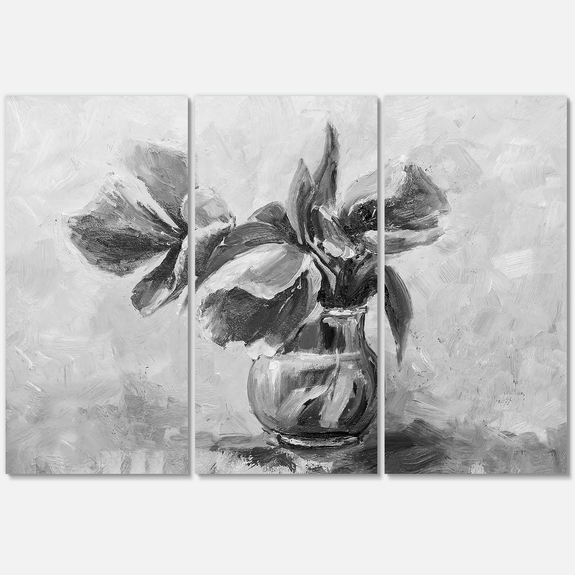 DesignQ Monochrome Still Life Flower Vase Painting - Traditional Canvas Wall Art for Living Room, Bedroom & Office Decor