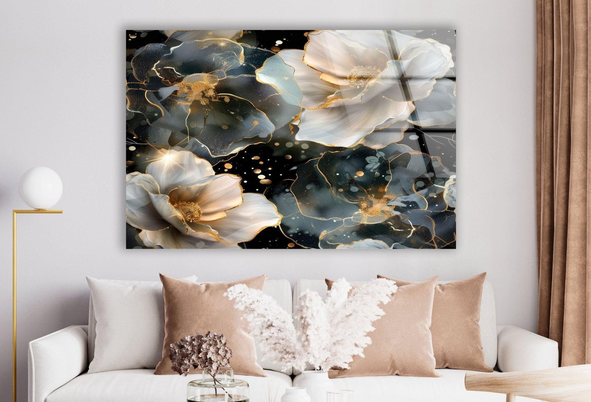 Alcohol Ink Floral Glass Wall Art - Handmade Modern Abstract Painting for Home Decor, Living Room, Bedroom & Office - Unique Gift Idea