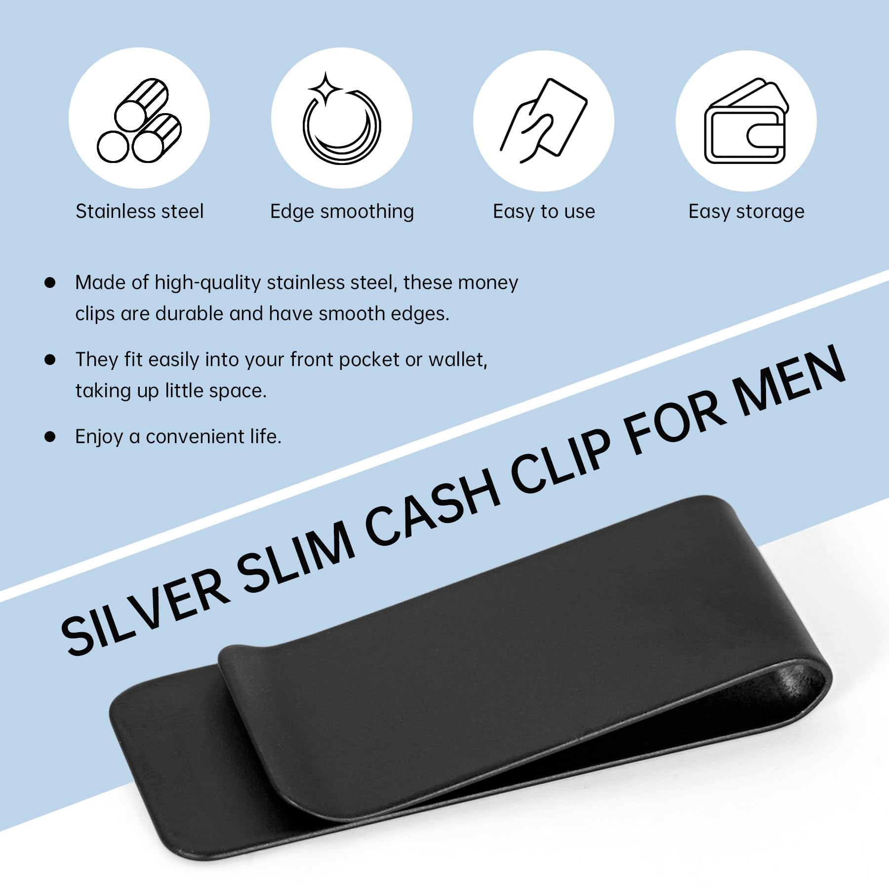 10Pcs Stainless Steel Money Clip for Men - Slim Silver Metal Cash Holder | Minimalist Pocket Wallet for Bills & Cards | Perfect for Travel, Business & Everyday Use