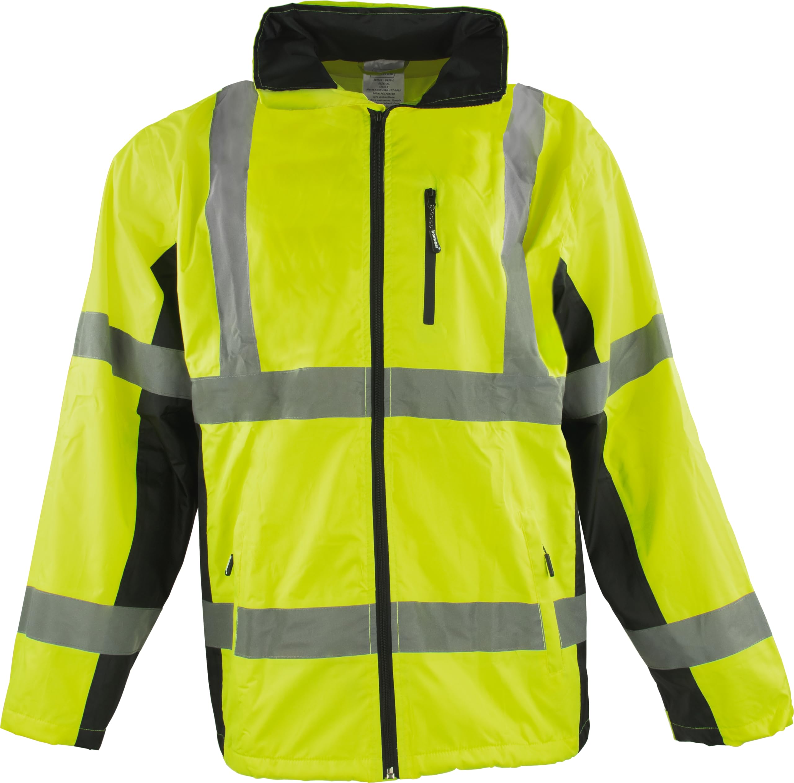 Ironwear 6435 High Visibility Reflective Waterproof Jacket - ANSI Class 3 Safety Jacket with Black Accents | Lightweight Rain Jacket for Construction, Cycling & Outdoor Work | Waterproof Windbreaker for Men & Women