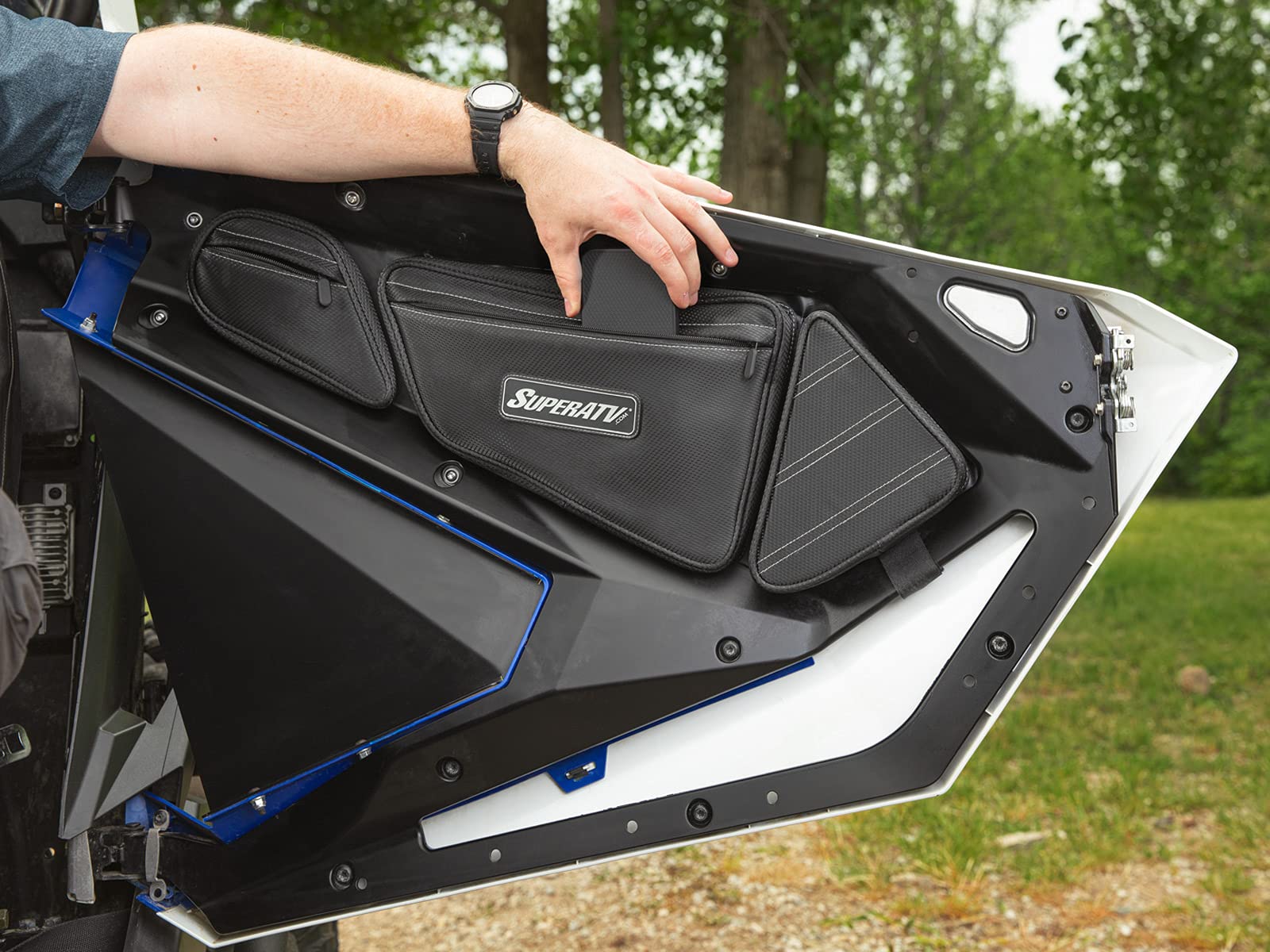 SuperATV Door Storage Bags for 2020-2024 Polaris RZR PRO XP & PRO XP 4 - 2 Pack with Knee Protectors & Mesh Pockets | Fits Stock Polaris RZR Doors | Perfect for Cell Phone, MP3 Player & Gear Storage | Ideal for Off-Roading, Trail Riding & UTV Adventures