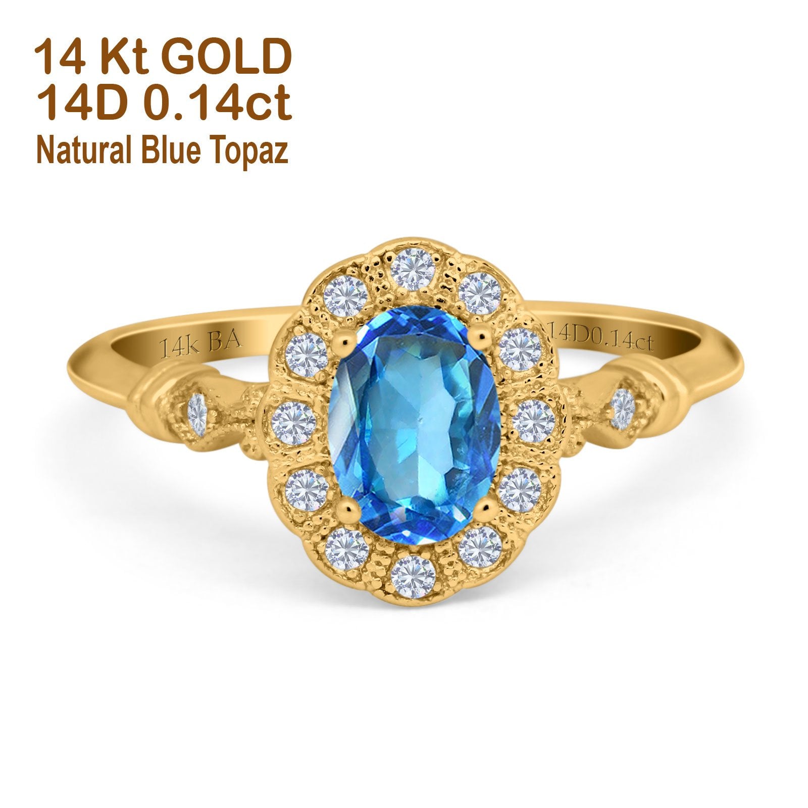 Yellow Gold Natural Blue Topaz