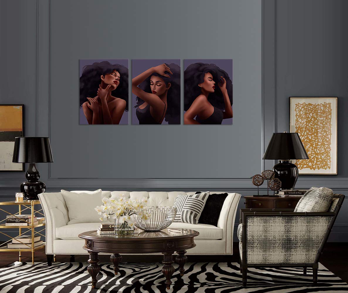 AMEMNY Black Girl Art Beauty - African American Wall Art, Afro Woman Painting - Framed Ready to Hang Wall Decor for Living Room & Bedroom - Perfect for Home Decor, Office, or Gift Giving