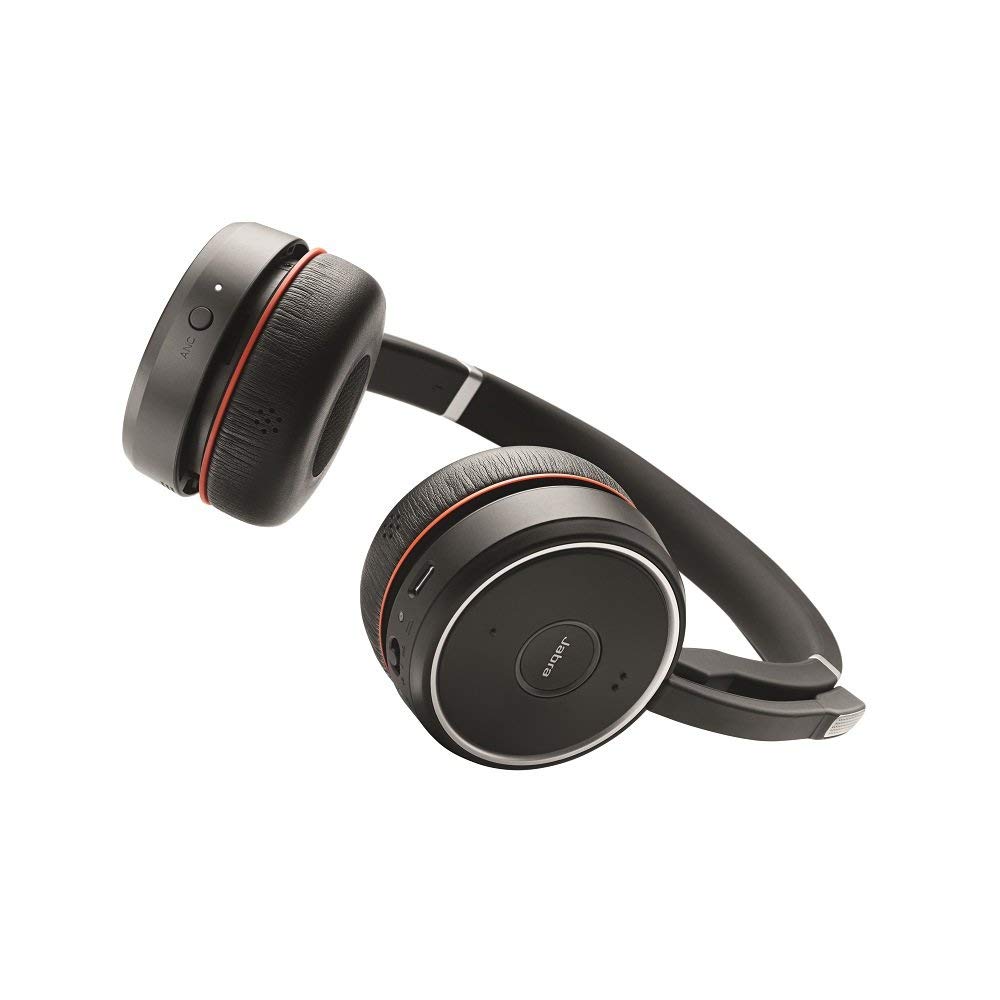 Jabra Evolve 75 UC Stereo Wireless Bluetooth Headset with Noise Cancellation - Premium Music Headphones with Link 370 Adapter (Renewed, Black) - Perfect for Office Calls, Remote Work & Online Meetings