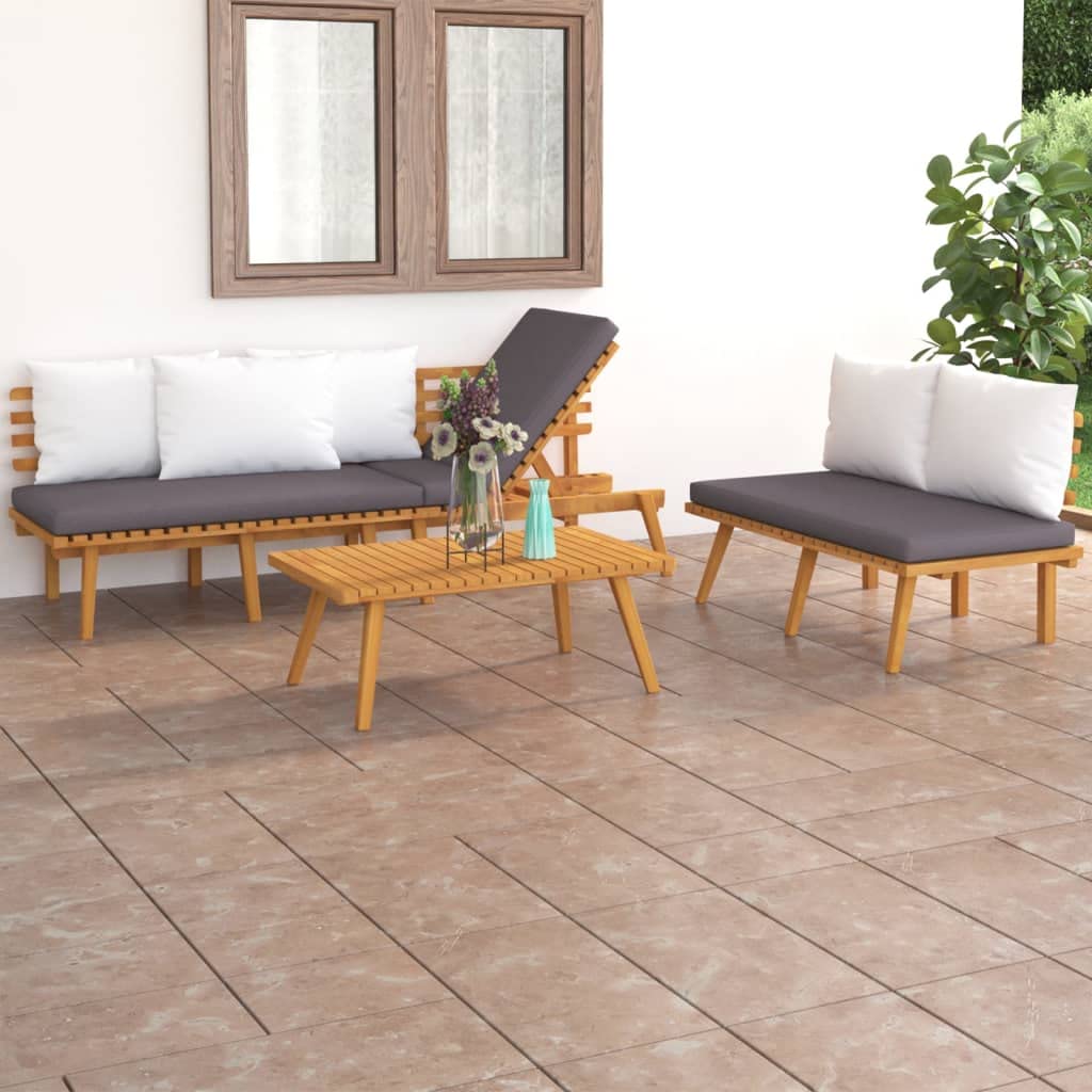 vidaXL 3-Piece Patio Lounge Set - Outdoor Sectional Sofa with Cushions & Table, Acacia Wood Backyard Furniture for Garden, Poolside, Deck or Patio Relaxation