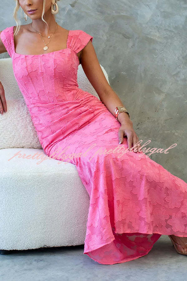 Unreal Beauty Floral Print Textured Ruched Fishtail Maxi Dress for Women | Elegant Evening Gown for Weddings, Parties & Special Occasions