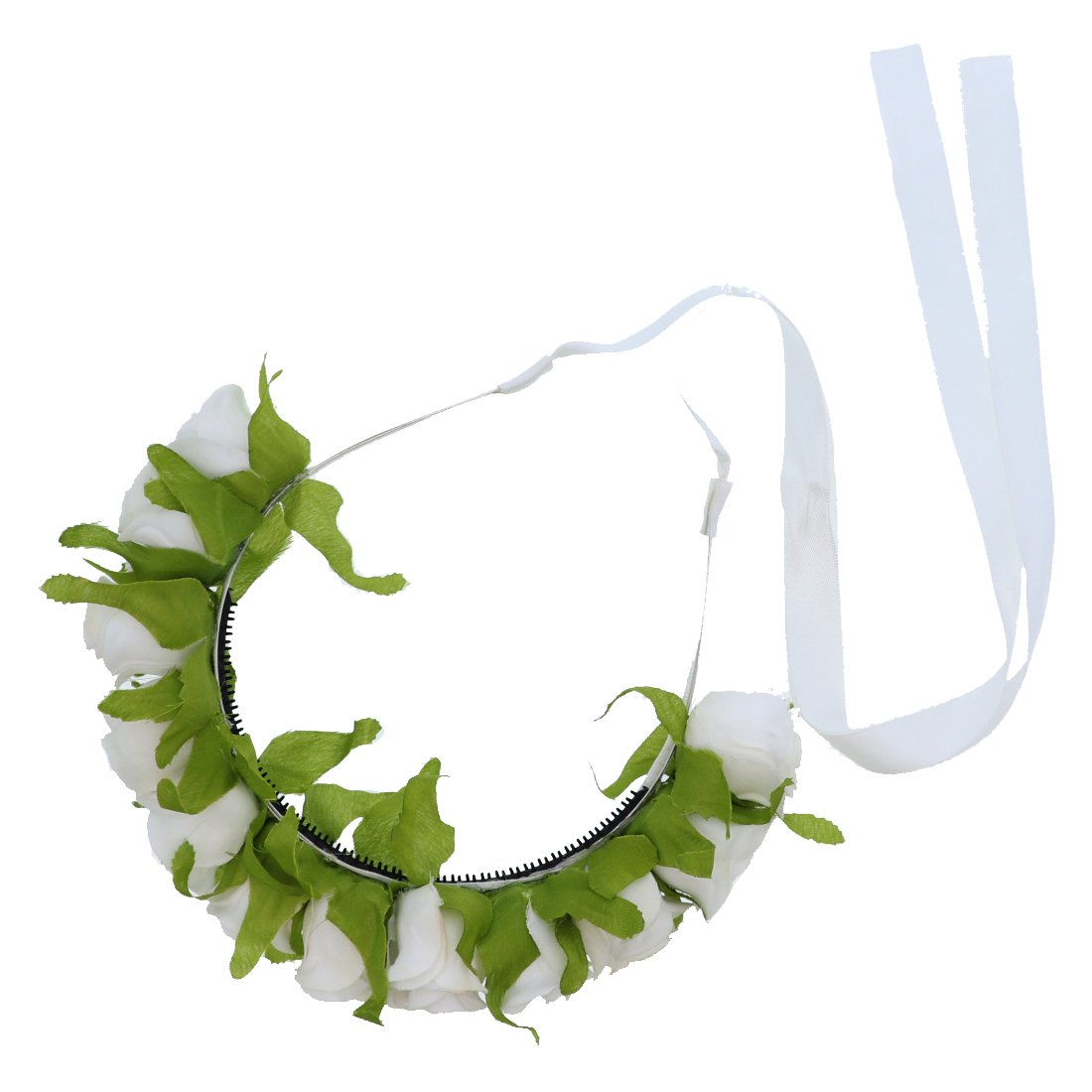 Small White Rose Boho Floral Crown Headband with Ribbon - Perfect for Weddings, Festivals, and Photo Shoots