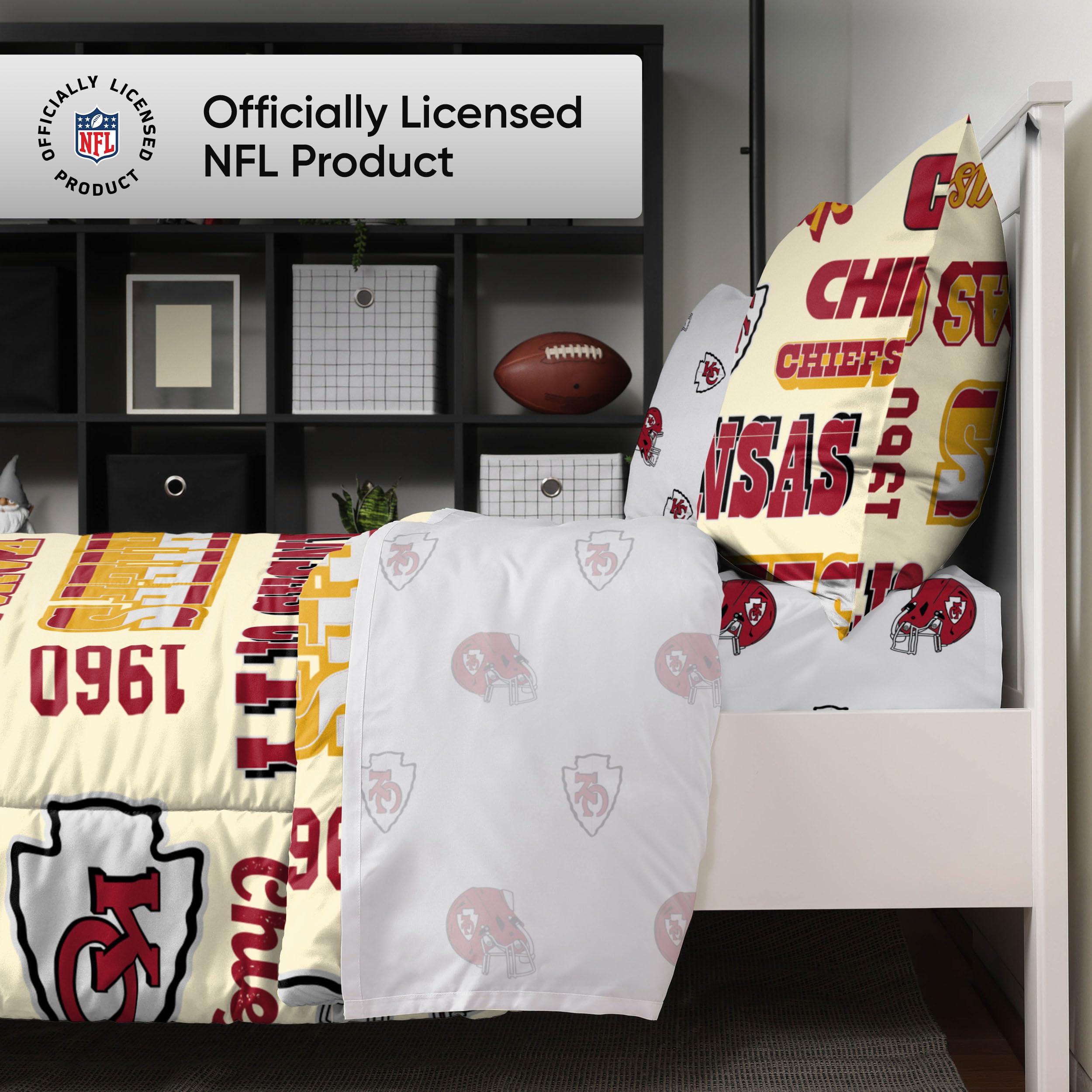 FOCO NFL Team Logo 5-Piece Bedding Set - Unisex Adult Comforter, Sheets & Pillowcases for Football Fans | Perfect for Game Day, Dorm Room & Sports Themed Bedroom Decor