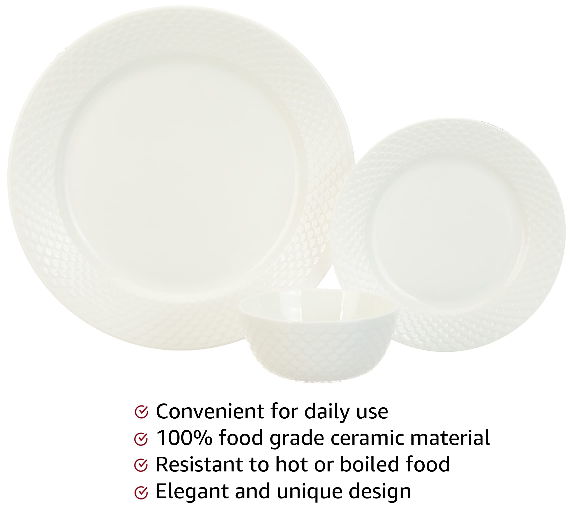 Solimo 18-Piece Classic Solid Ceramic Dinner Set - 6 Dinner Plates, 6 Salad Plates, 6 Serving Bowls | Off-White | Durable Stoneware for Everyday Dining & Entertaining | Perfect for Family Meals, Dinner Parties & Restaurant-Style Serving